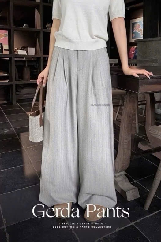 QNU597 - QUẦN SUÔNG SỌC PHỐI CẠP DÂY NƠ