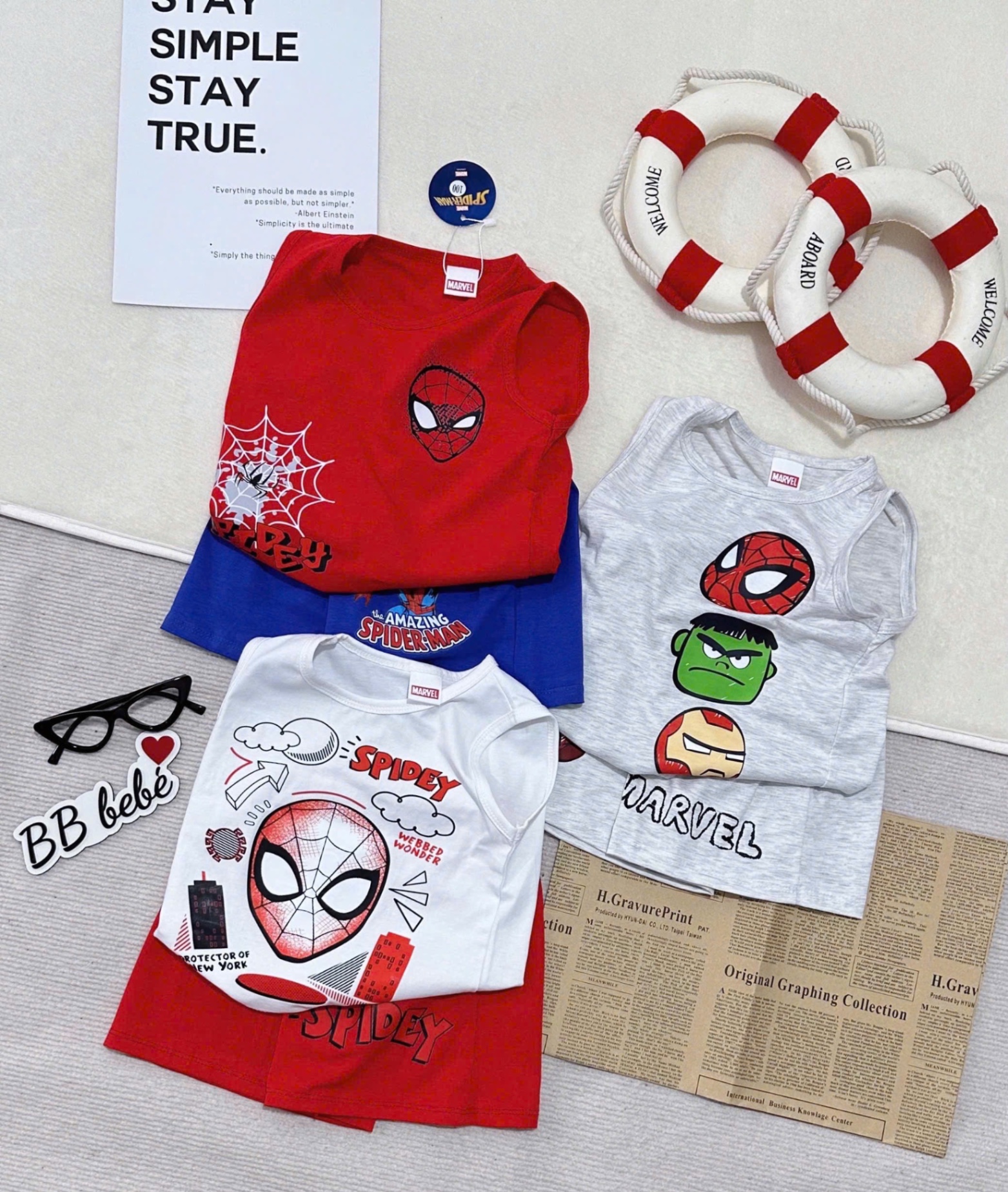 T685 - SET 3 BỘ ĐÙI BÉ TRAI BA LỖ MARVEL đỏ ghi trắng