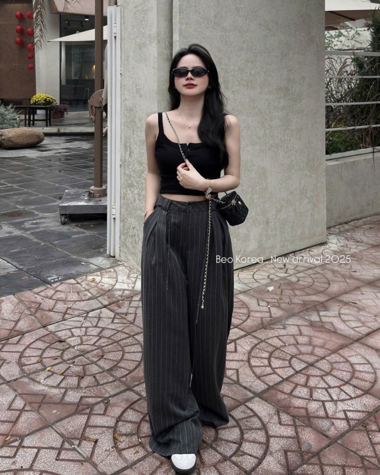 QNU597 - QUẦN SUÔNG SỌC PHỐI CẠP DÂY NƠ