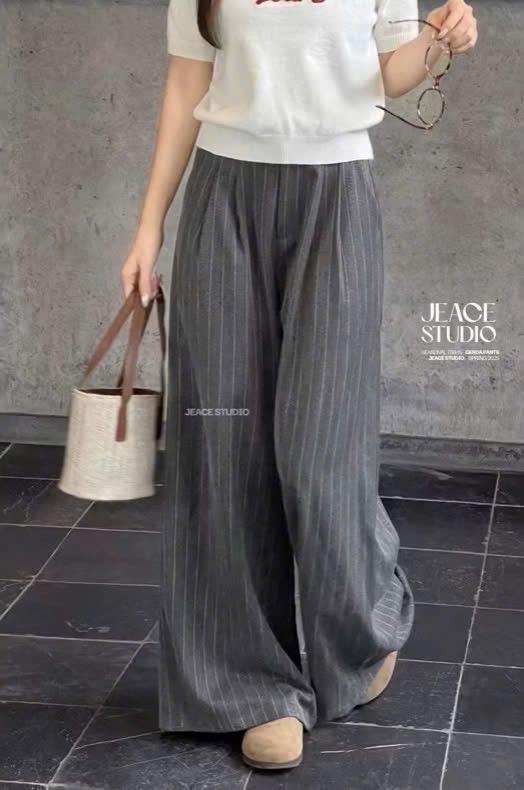QNU597 - QUẦN SUÔNG SỌC PHỐI CẠP DÂY NƠ