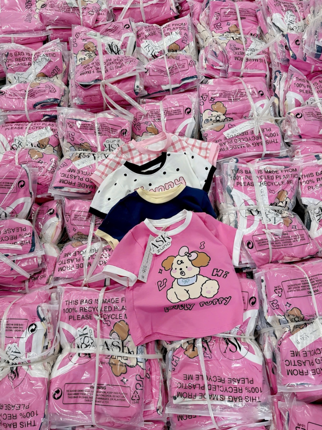AB719 - SET 4 ÁO BÉ GÁI CỘC KITTY GẤU PUPPY HỒNG
