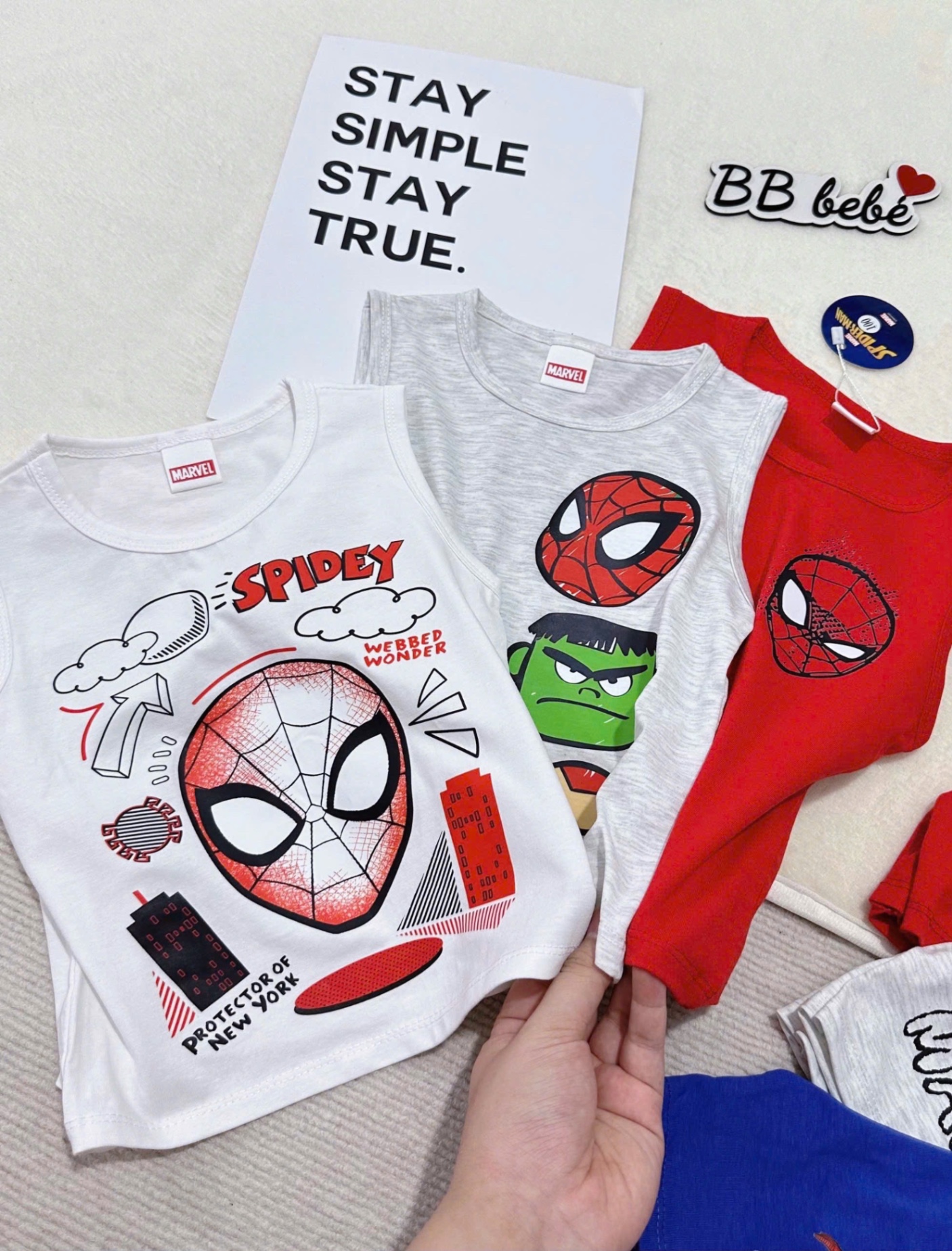 T685 - SET 3 BỘ ĐÙI BÉ TRAI BA LỖ MARVEL đỏ ghi trắng
