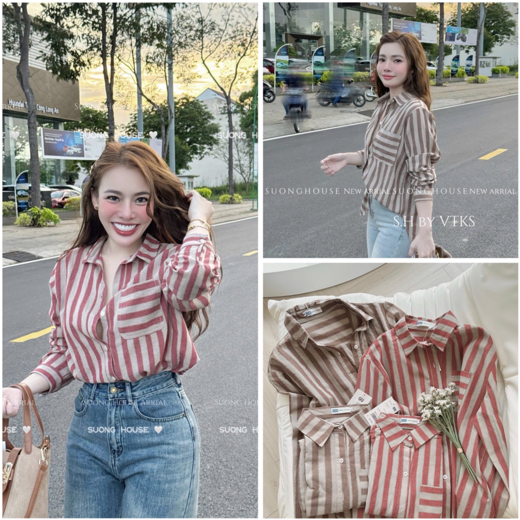 ANU222 - ÁO SƠ MI NỮ SỌC TÚI TRƯỚC DÀI TAY