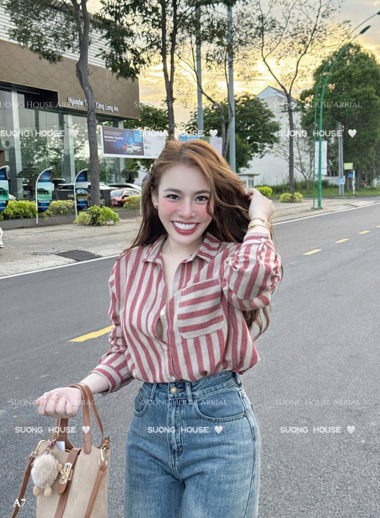 ANU222 - ÁO SƠ MI NỮ SỌC TÚI TRƯỚC DÀI TAY