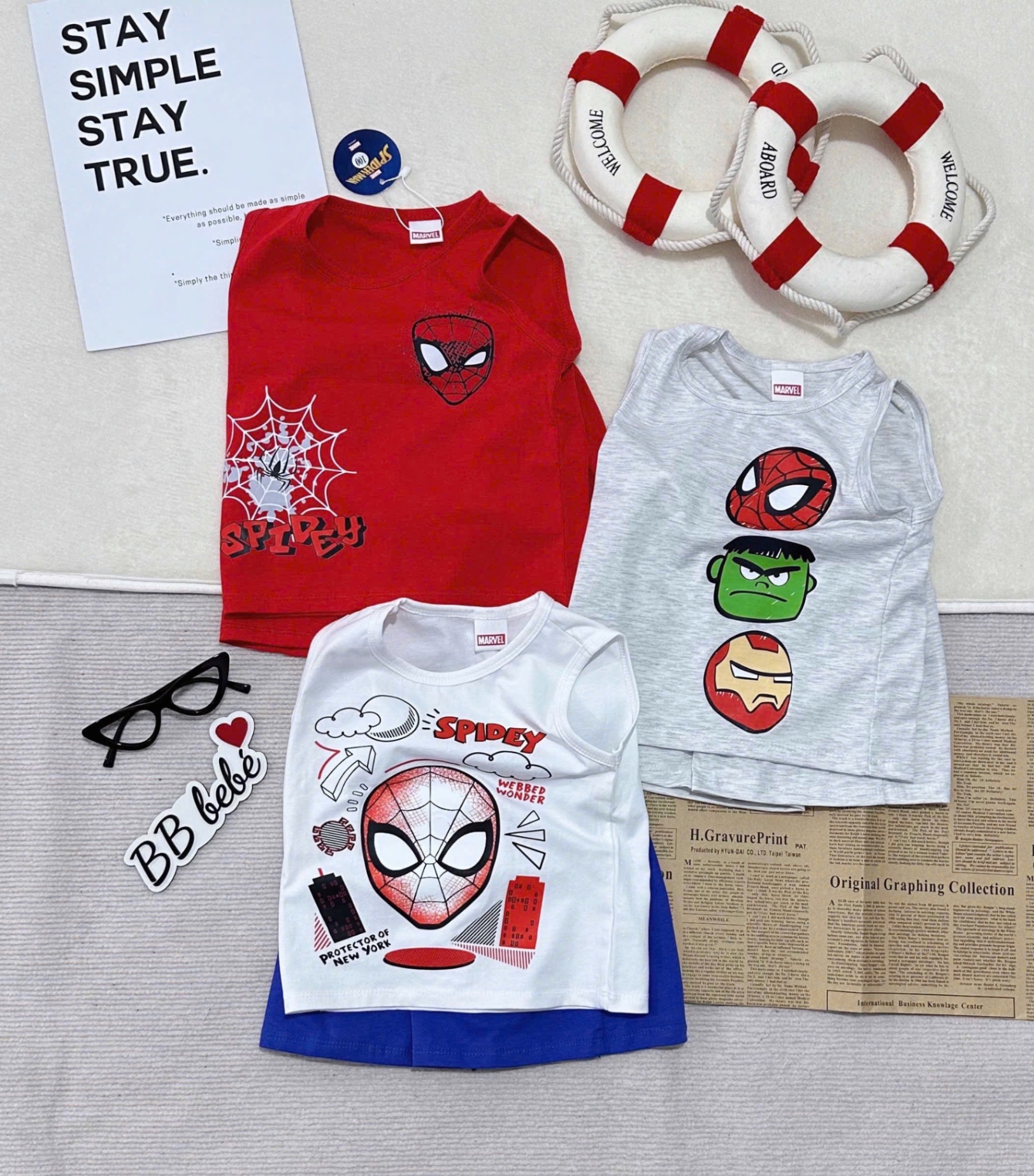 T685 - SET 3 BỘ ĐÙI BÉ TRAI BA LỖ MARVEL đỏ ghi trắng