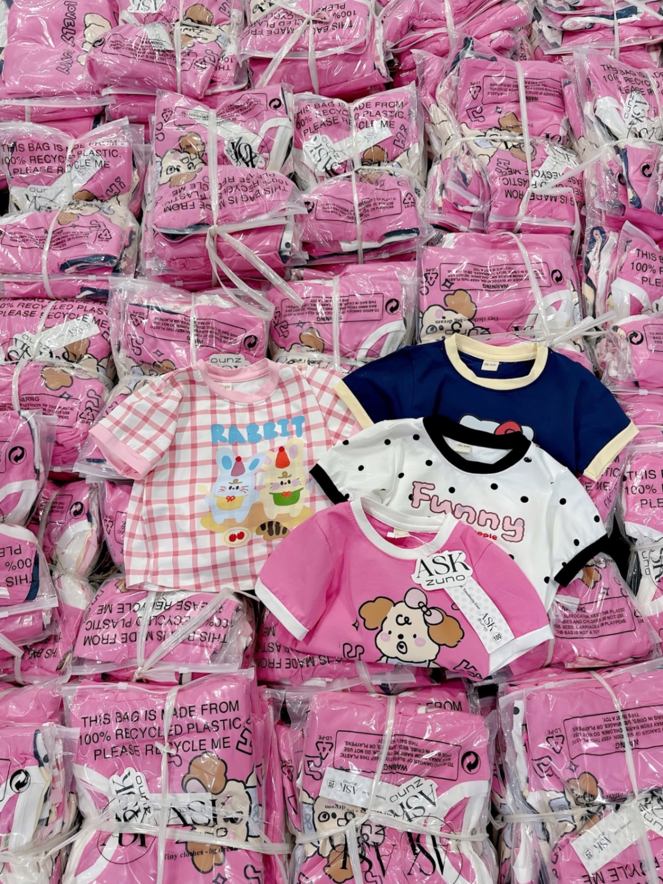 AB719 - SET 4 ÁO BÉ GÁI CỘC KITTY GẤU PUPPY HỒNG