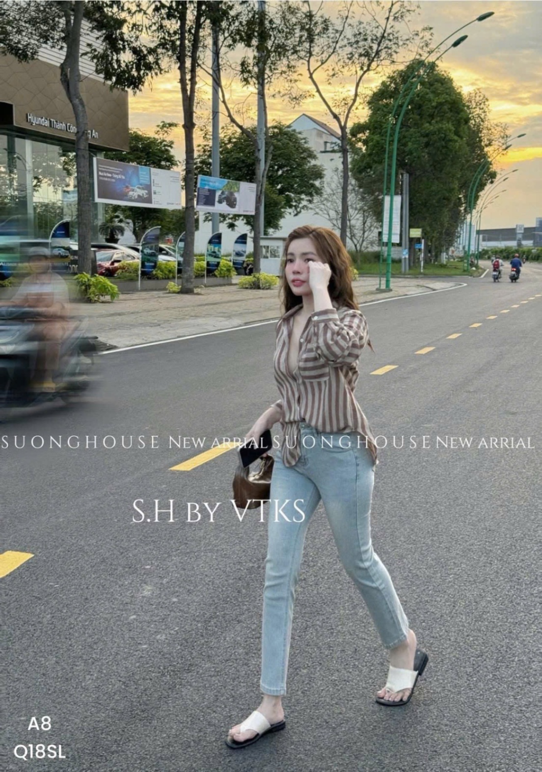 ANU222 - ÁO SƠ MI NỮ SỌC TÚI TRƯỚC DÀI TAY