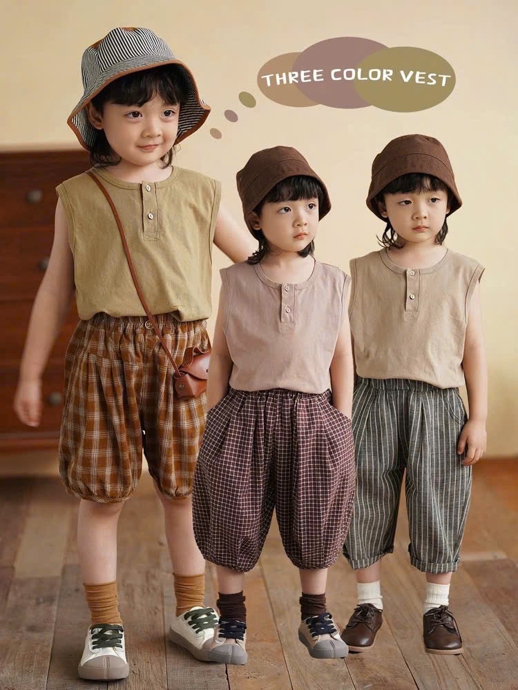 AB718 - SET 5 ÁO BÉ TRAI BA LỖ CÚC CỔ đen rêu xanh be