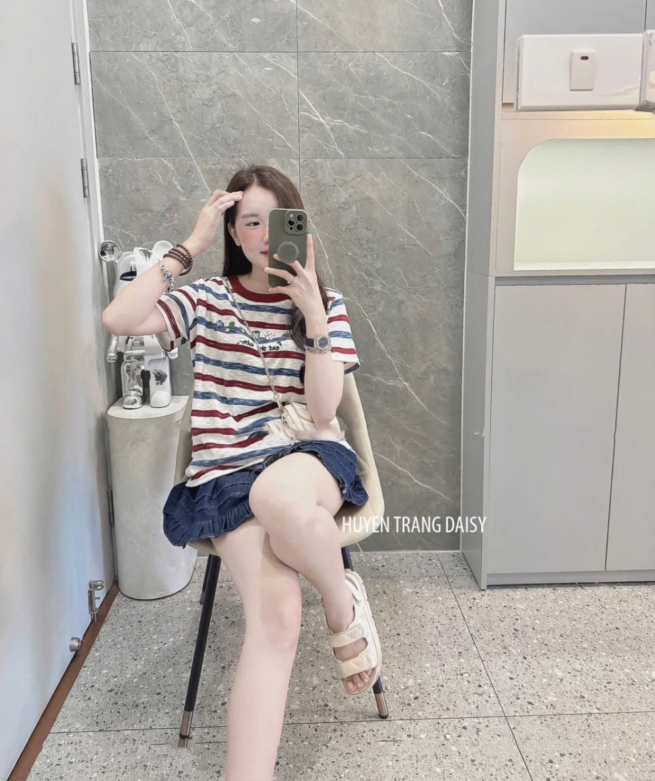 ANU221 - ÁO PHÔNG NỮ KẺ NGANG XANH ĐỎ
