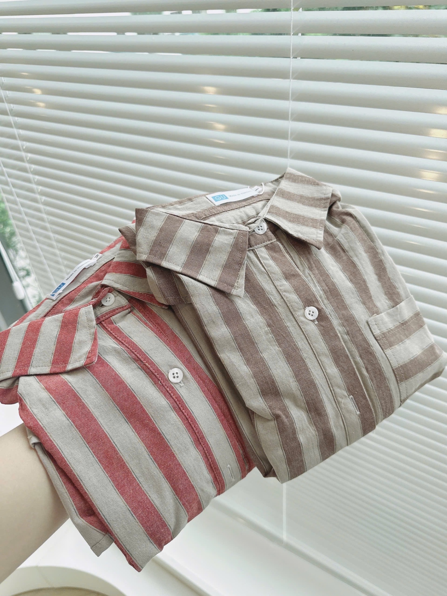 ANU222 - ÁO SƠ MI NỮ SỌC TÚI TRƯỚC DÀI TAY