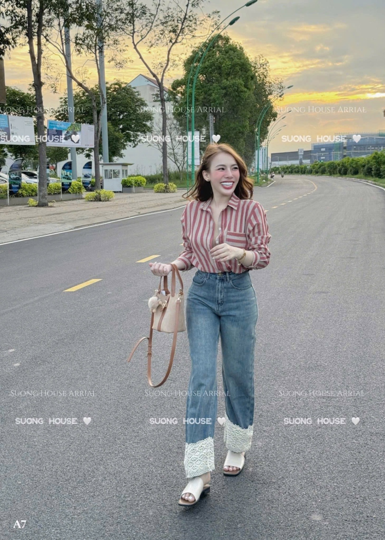 ANU222 - ÁO SƠ MI NỮ SỌC TÚI TRƯỚC DÀI TAY