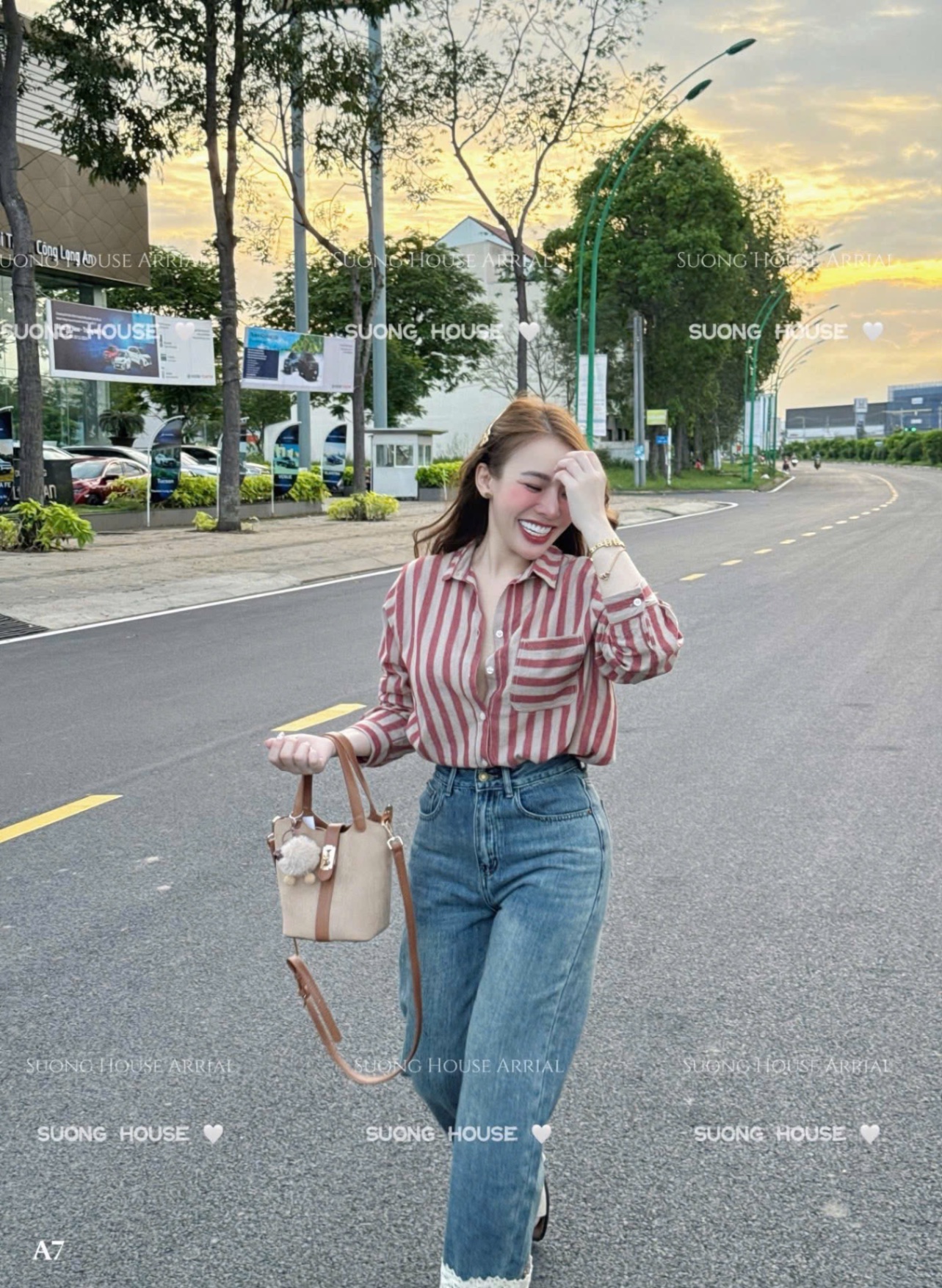 ANU222 - ÁO SƠ MI NỮ SỌC TÚI TRƯỚC DÀI TAY
