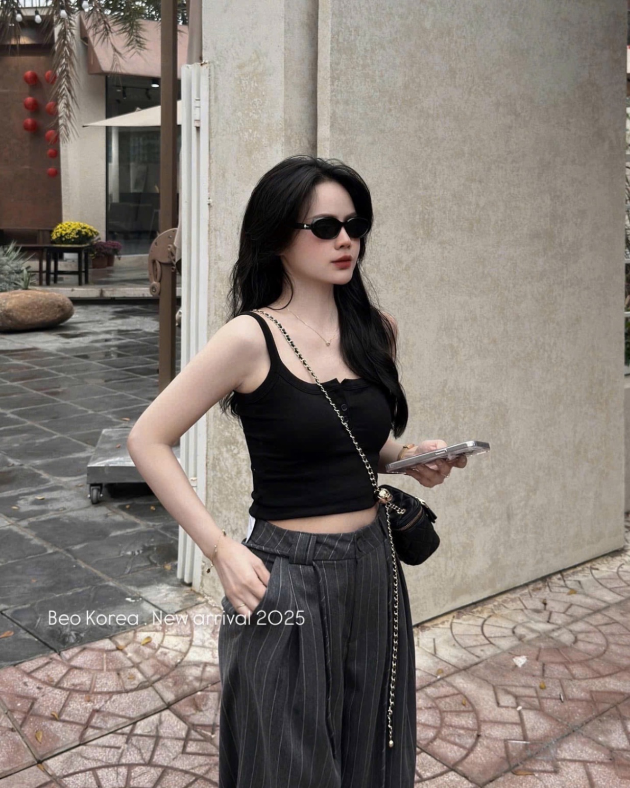 QNU597 - QUẦN SUÔNG SỌC PHỐI CẠP DÂY NƠ