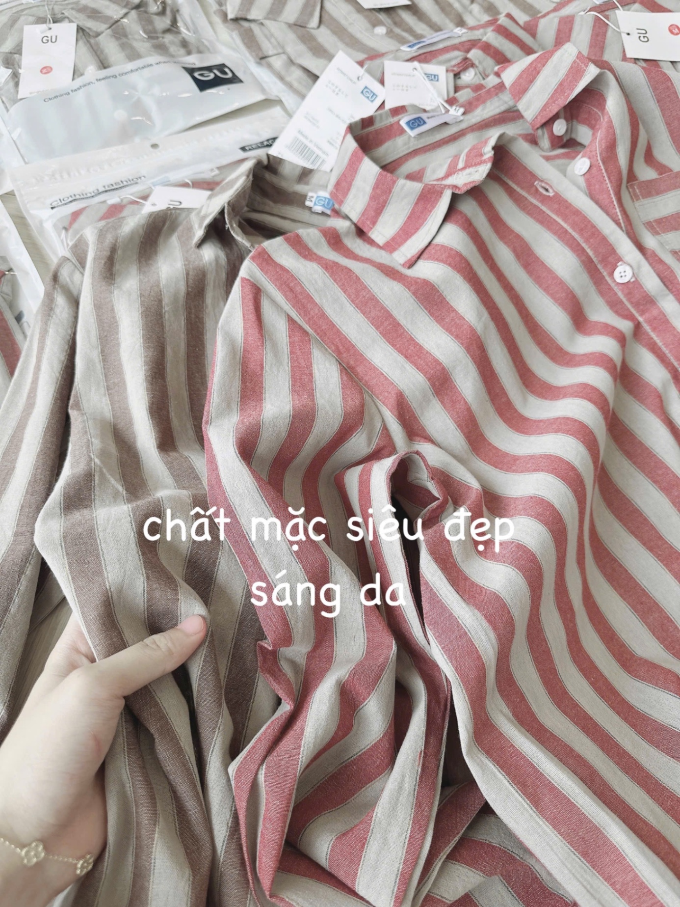 ANU222 - ÁO SƠ MI NỮ SỌC TÚI TRƯỚC DÀI TAY