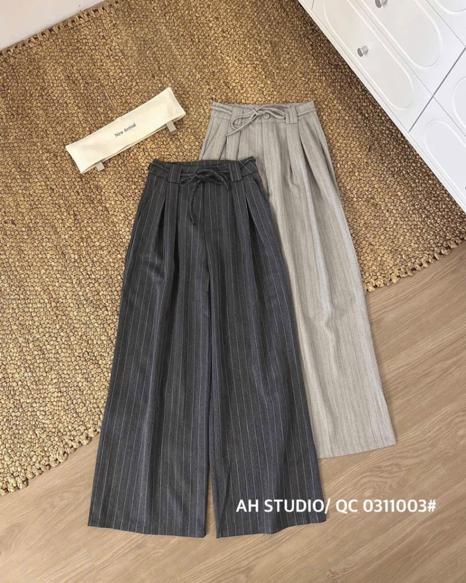 QNU597 - QUẦN SUÔNG SỌC PHỐI CẠP DÂY NƠ