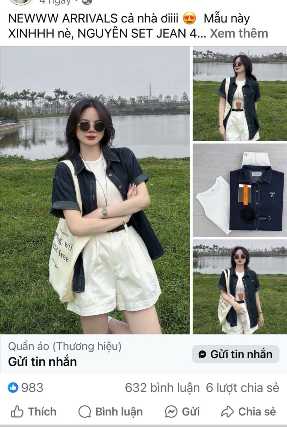 S008 - SET NỮ ÁO SƠ MI BÒ XANH THÊU NƠ QUẦN SOOC TRẮNG