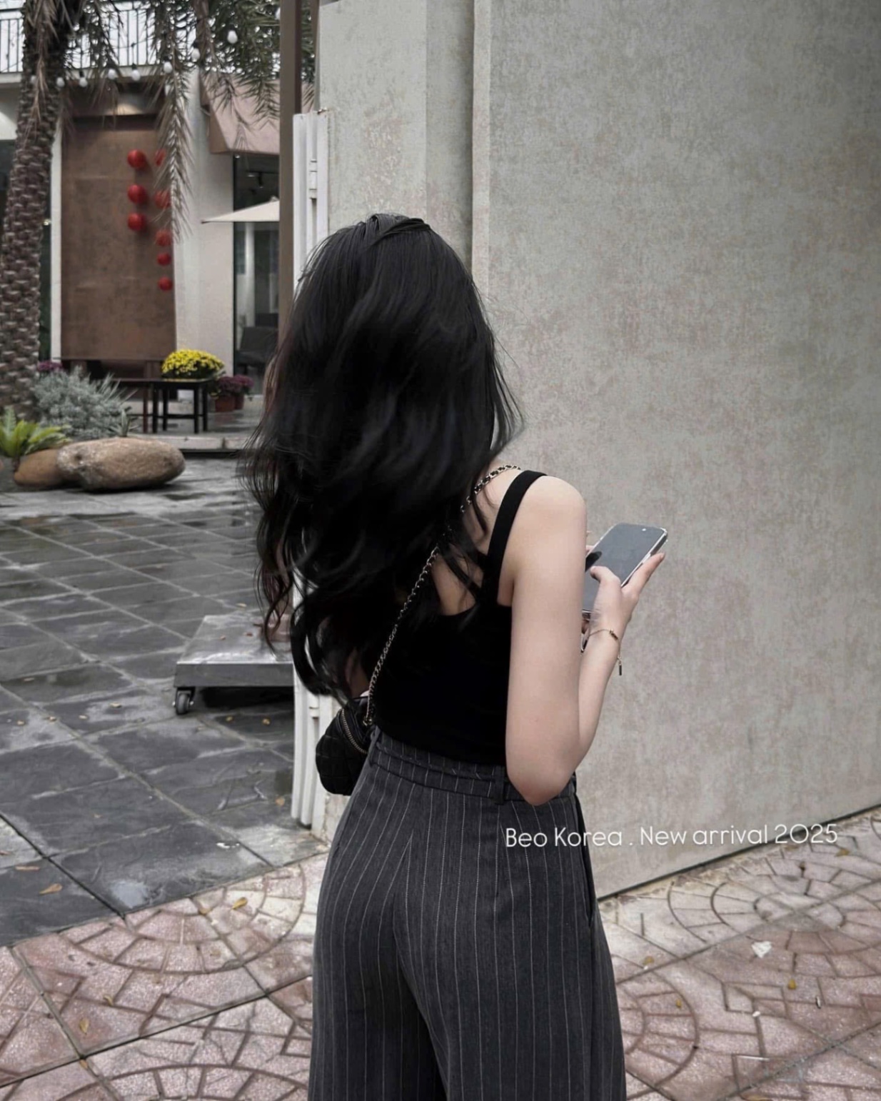 QNU597 - QUẦN SUÔNG SỌC PHỐI CẠP DÂY NƠ