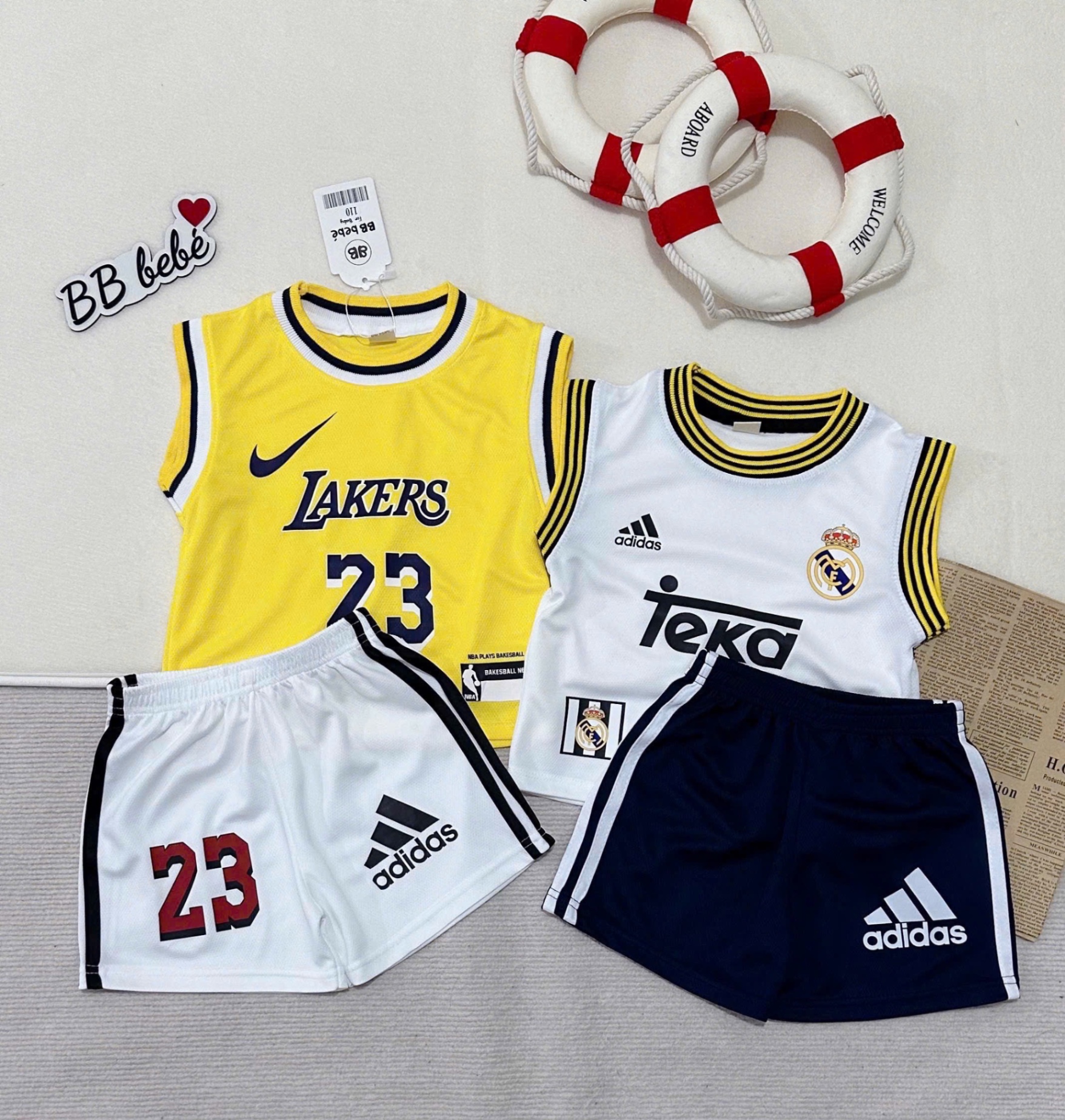T689 - SET 2 BỘ ĐÙI BÉ TRAI THỂ THAO BA LỖ vàng trắng