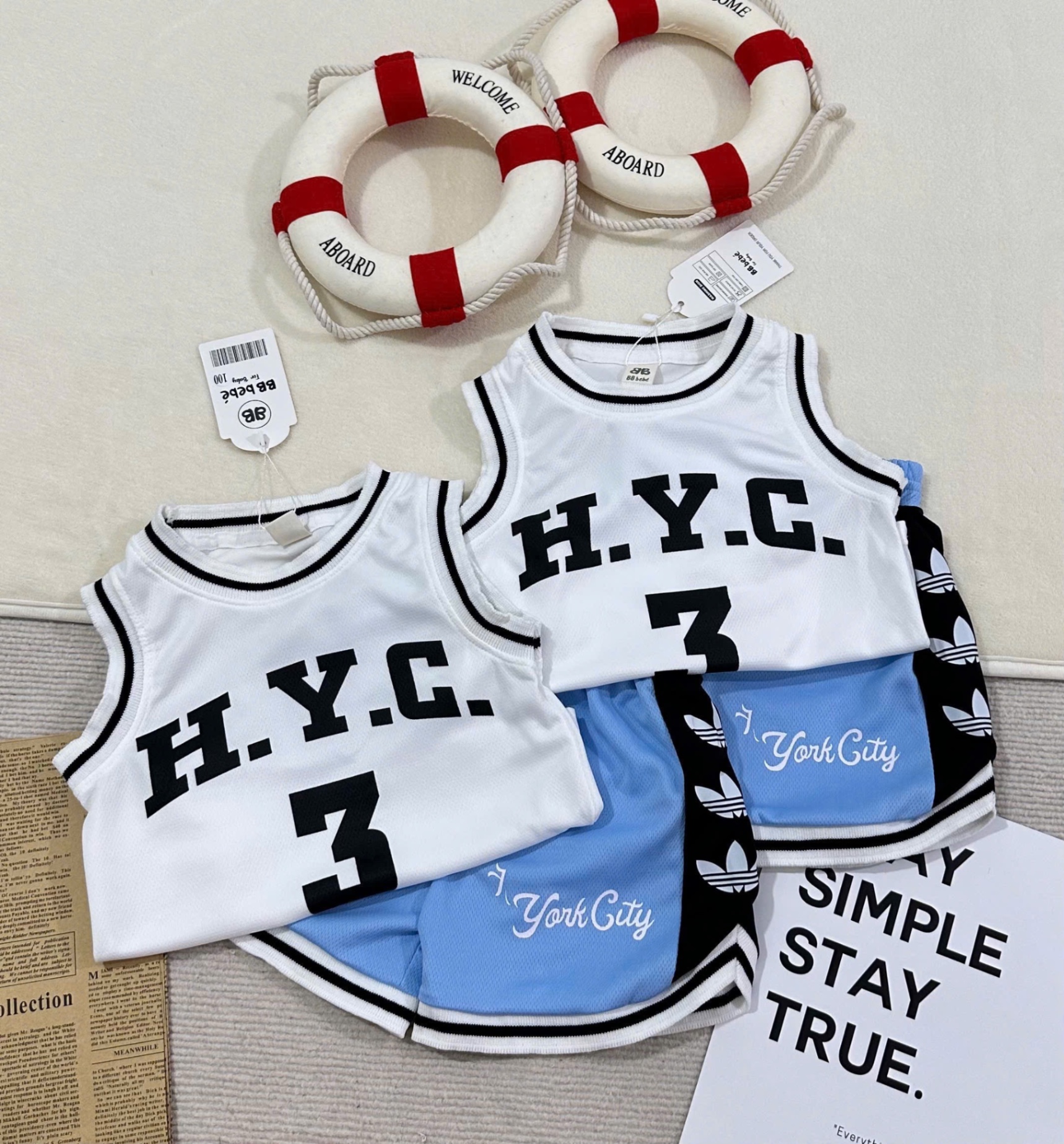 T698 - BỘ ĐÙI BÉ TRAI THÔNG HƠI TRẮNG HYC 3 QUẦN XANH
