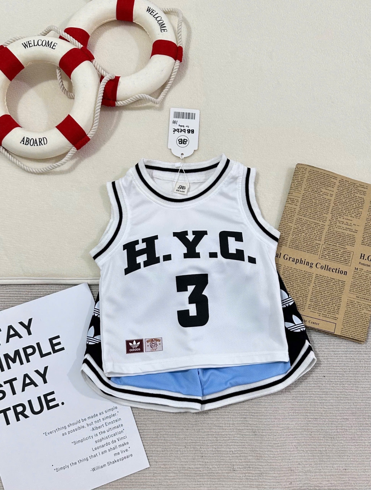 T698 - BỘ ĐÙI BÉ TRAI THÔNG HƠI TRẮNG HYC 3 QUẦN XANH