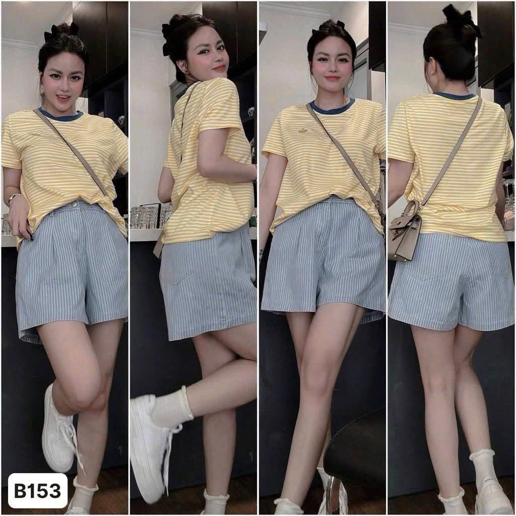 S024 - SET ÁO VÀNG KẺ NGANG THÊU QUẦN SỌC hàng xưởng