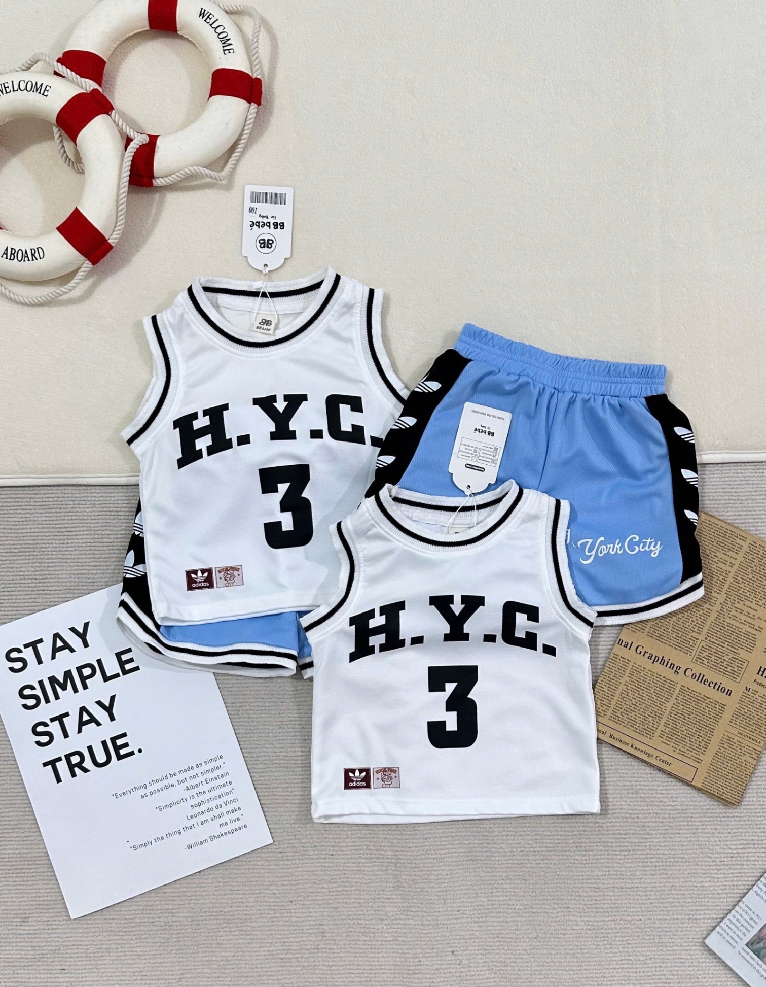 T698 - BỘ ĐÙI BÉ TRAI THÔNG HƠI TRẮNG HYC 3 QUẦN XANH