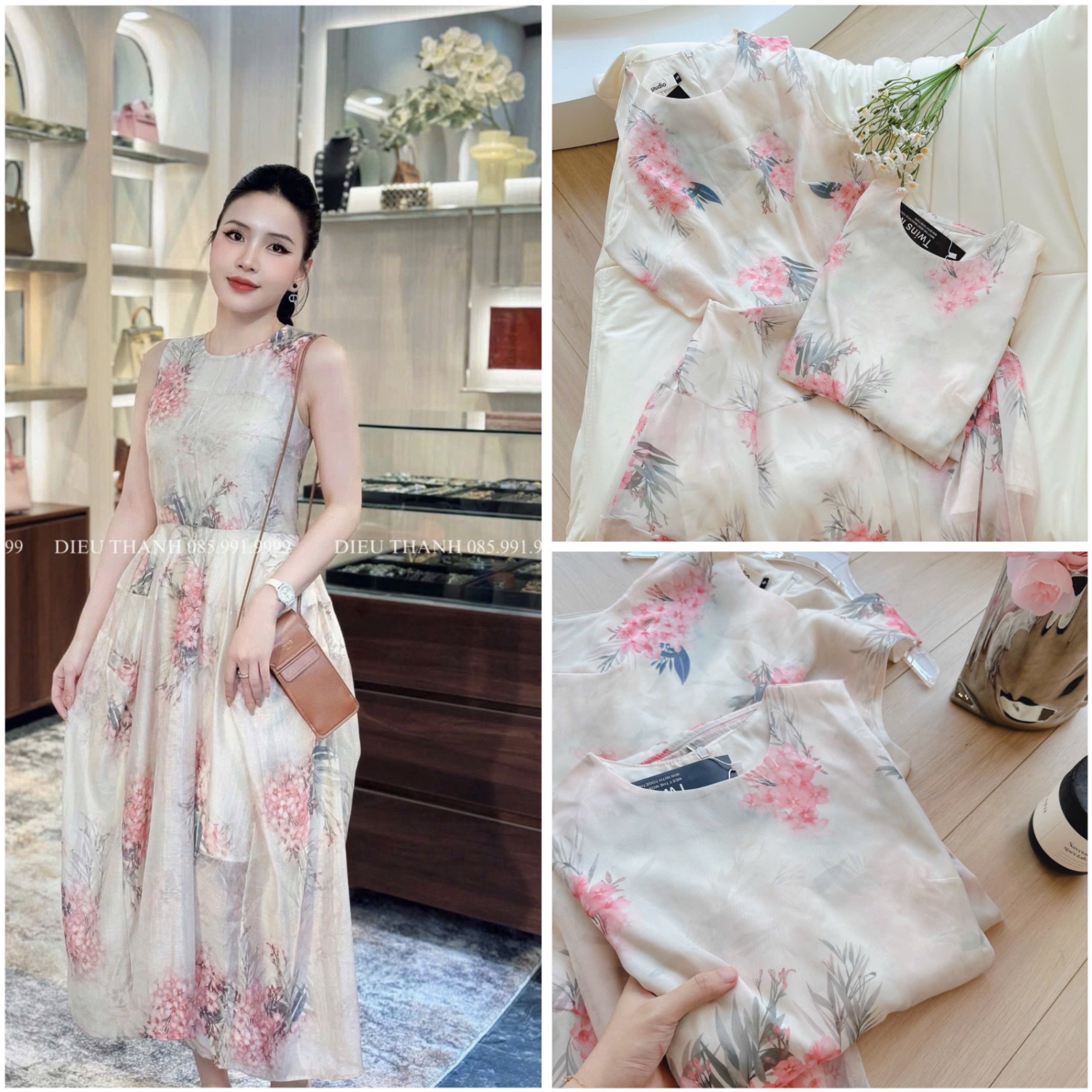V473 - VÁY BE HOA HỒNG XOÈ 2 LỚP SÁT NÁCH