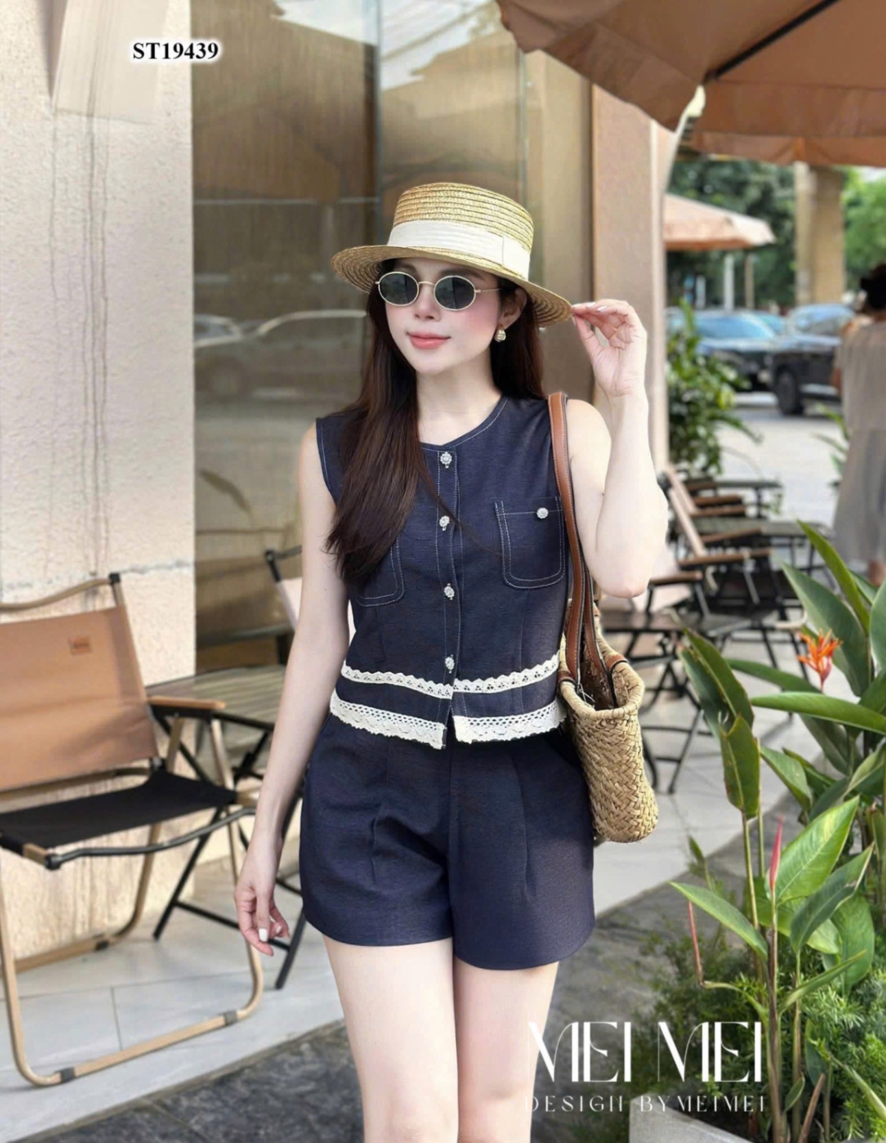 S026 - SET ĐÙI NỮ BÒ GIẤY XANH ĐẬM PHỐI REN SÁT NÁCH