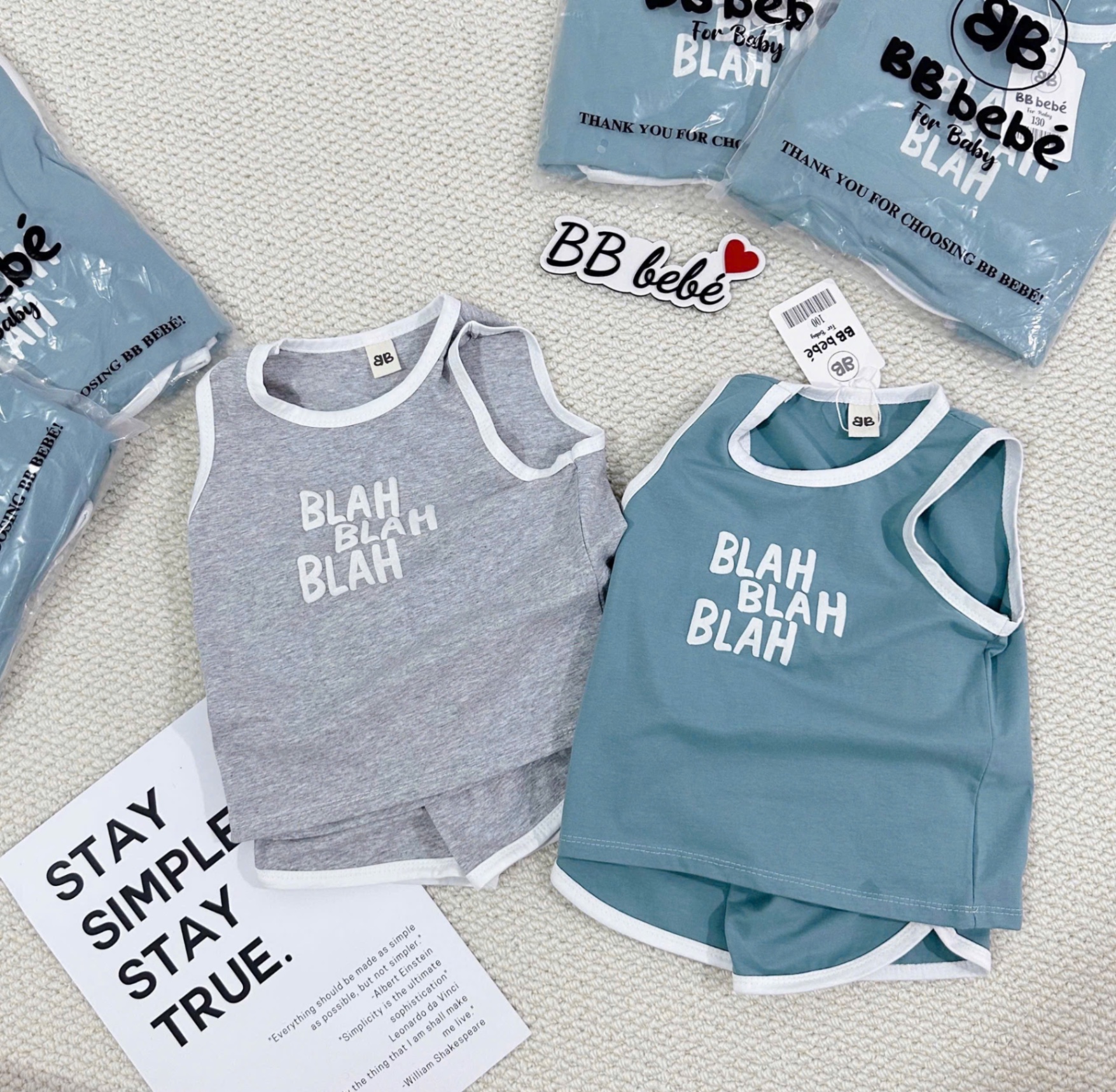 T706 - SET 2 BỘ ĐÙI BÉ TRAI BA LỖ BLAH xanh ghi