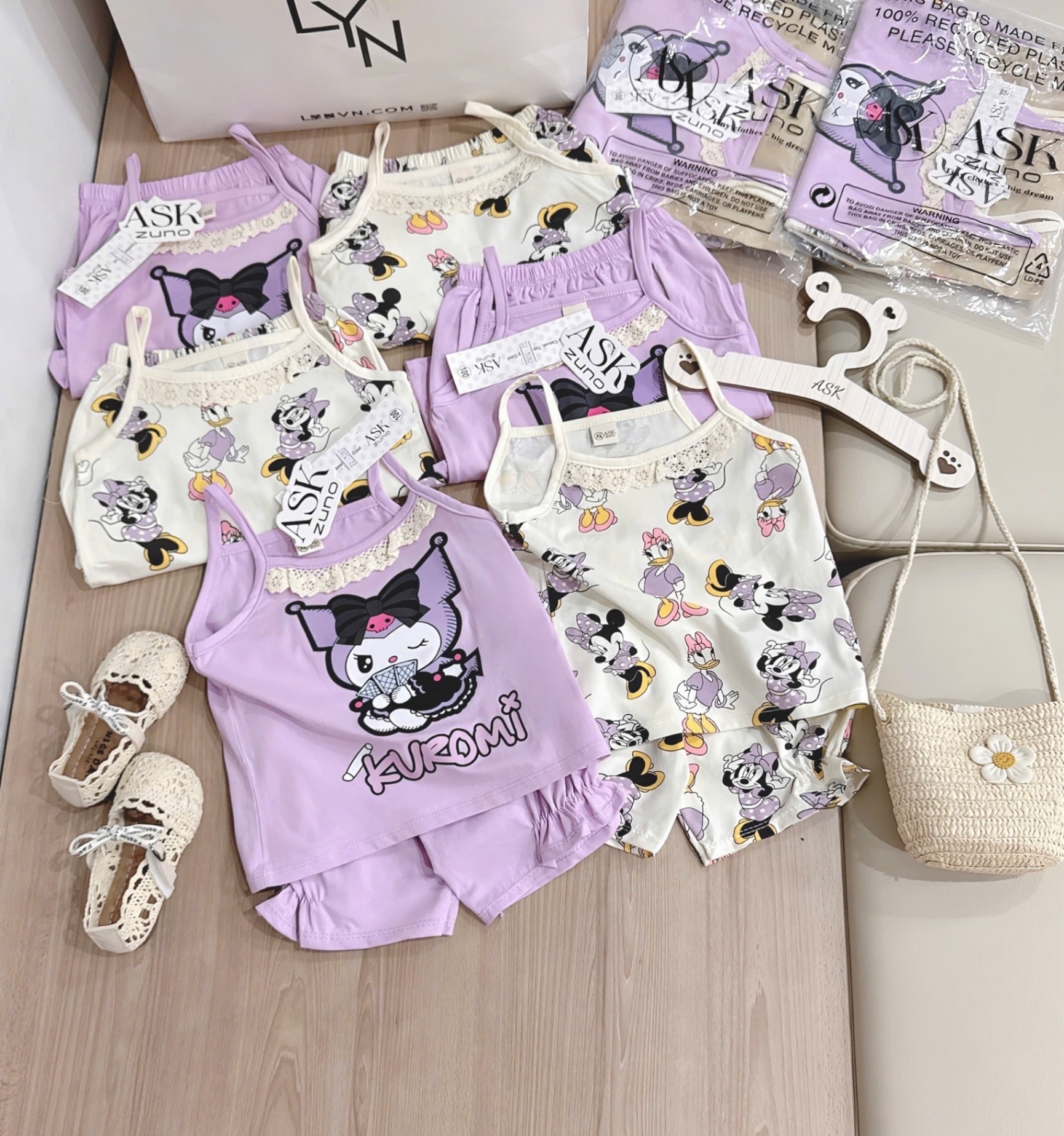 G617 - SET 2 BỘ BÉ GÁI 2S KUROMI MICKEY tím be