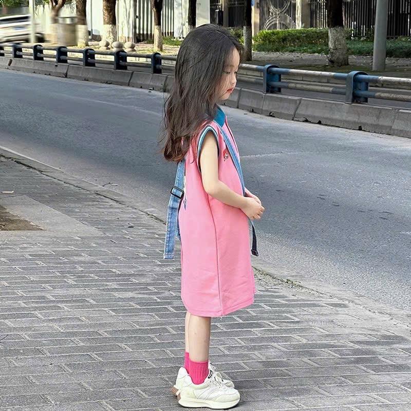 VB543 - VÁY BÉ GÁI SIZE ĐẠI HỒNG CÔ GÁI CỔ XANH