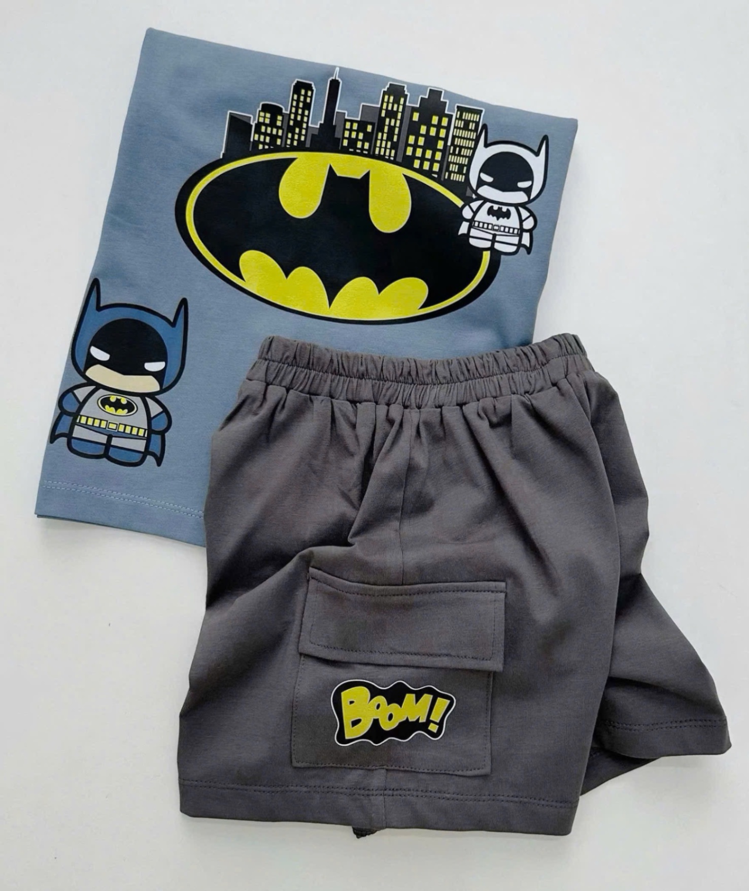 T707 - BỘ ĐÙI BÉ TRAI ÁO XANH BATMAN QUẦN XÁM