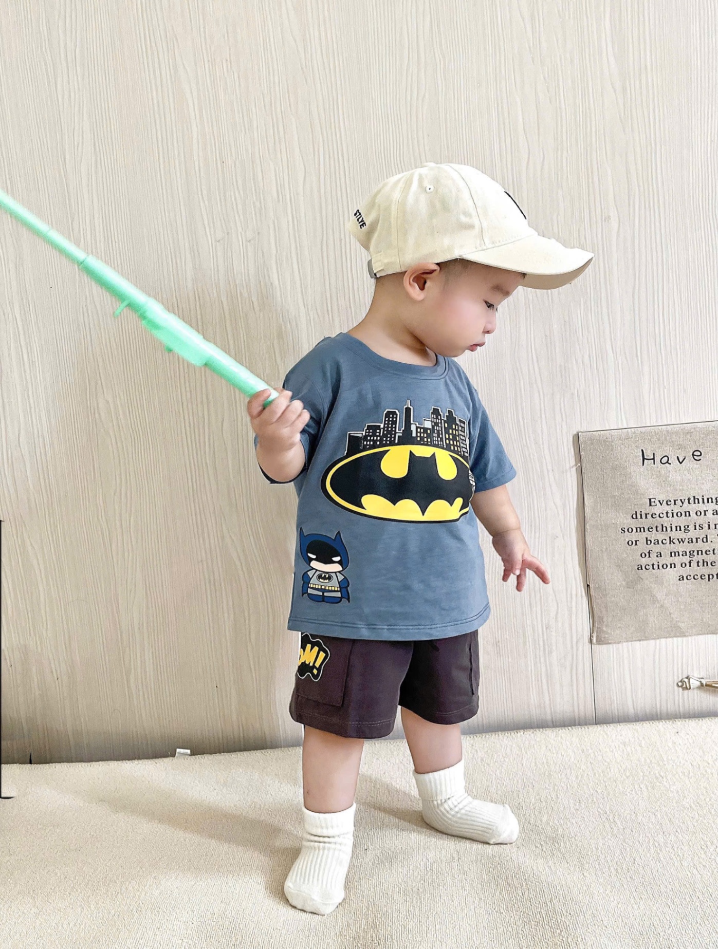 T707 - BỘ ĐÙI BÉ TRAI ÁO XANH BATMAN QUẦN XÁM