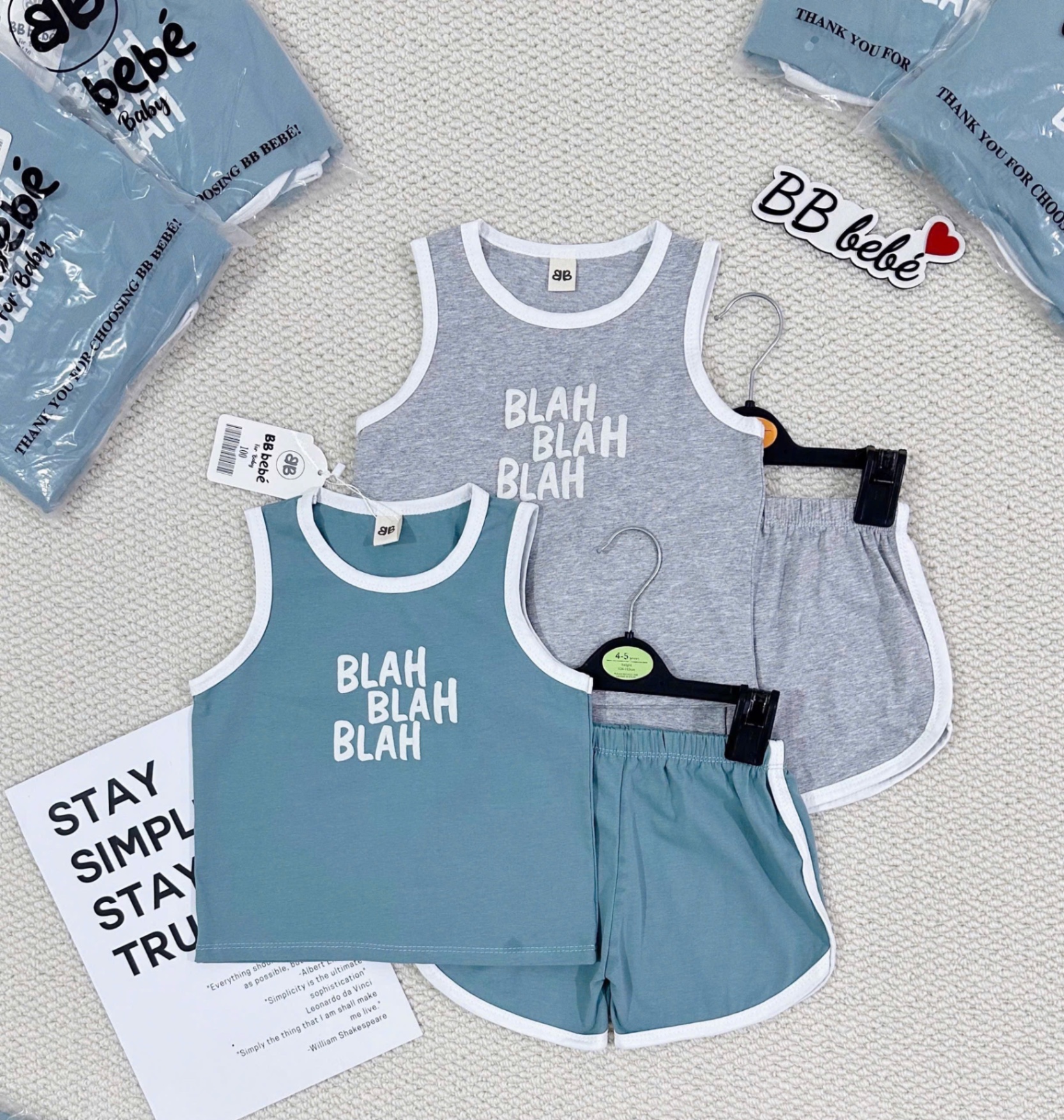 T706 - SET 2 BỘ ĐÙI BÉ TRAI BA LỖ BLAH xanh ghi