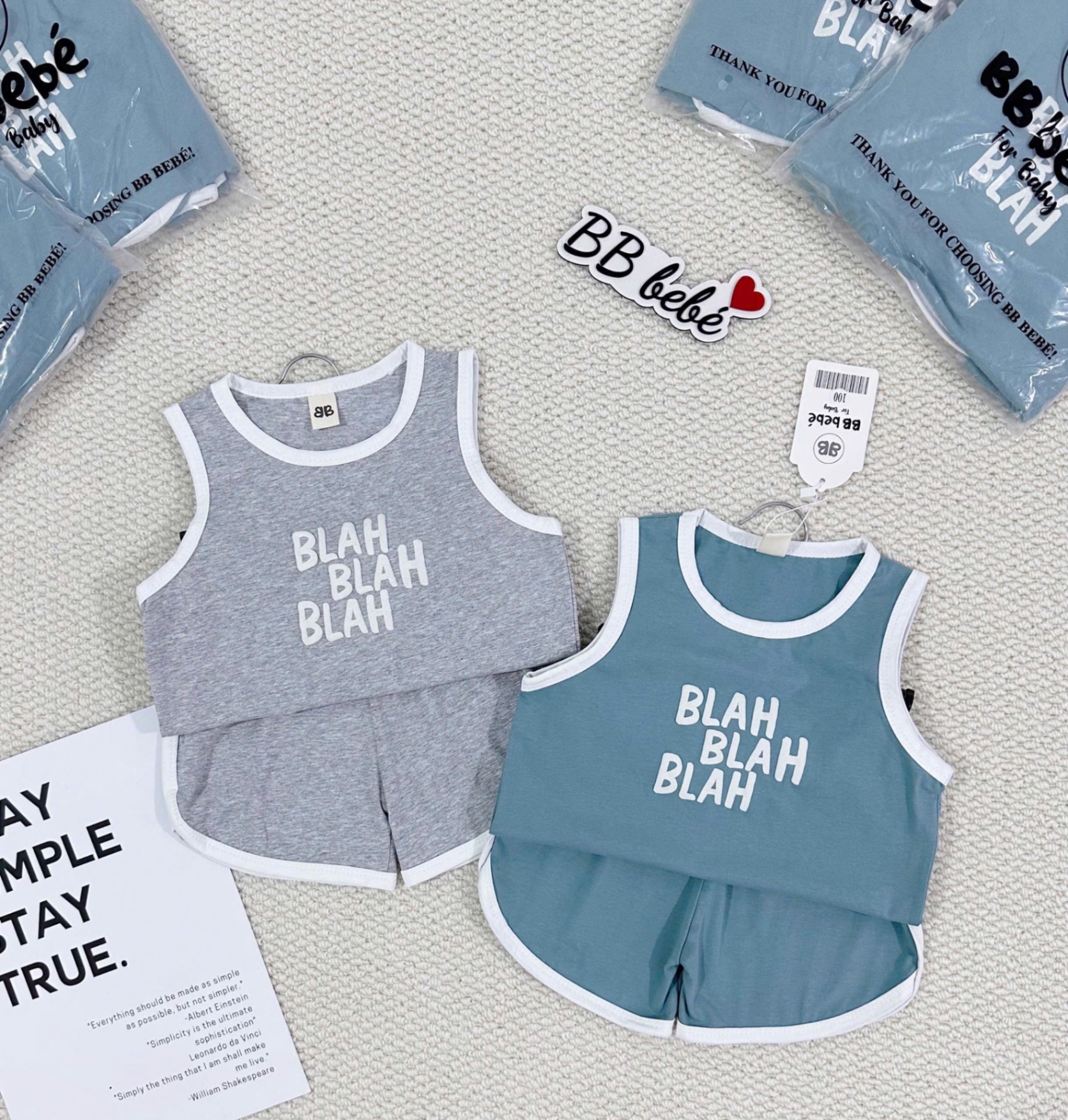 T706 - SET 2 BỘ ĐÙI BÉ TRAI BA LỖ BLAH xanh ghi
