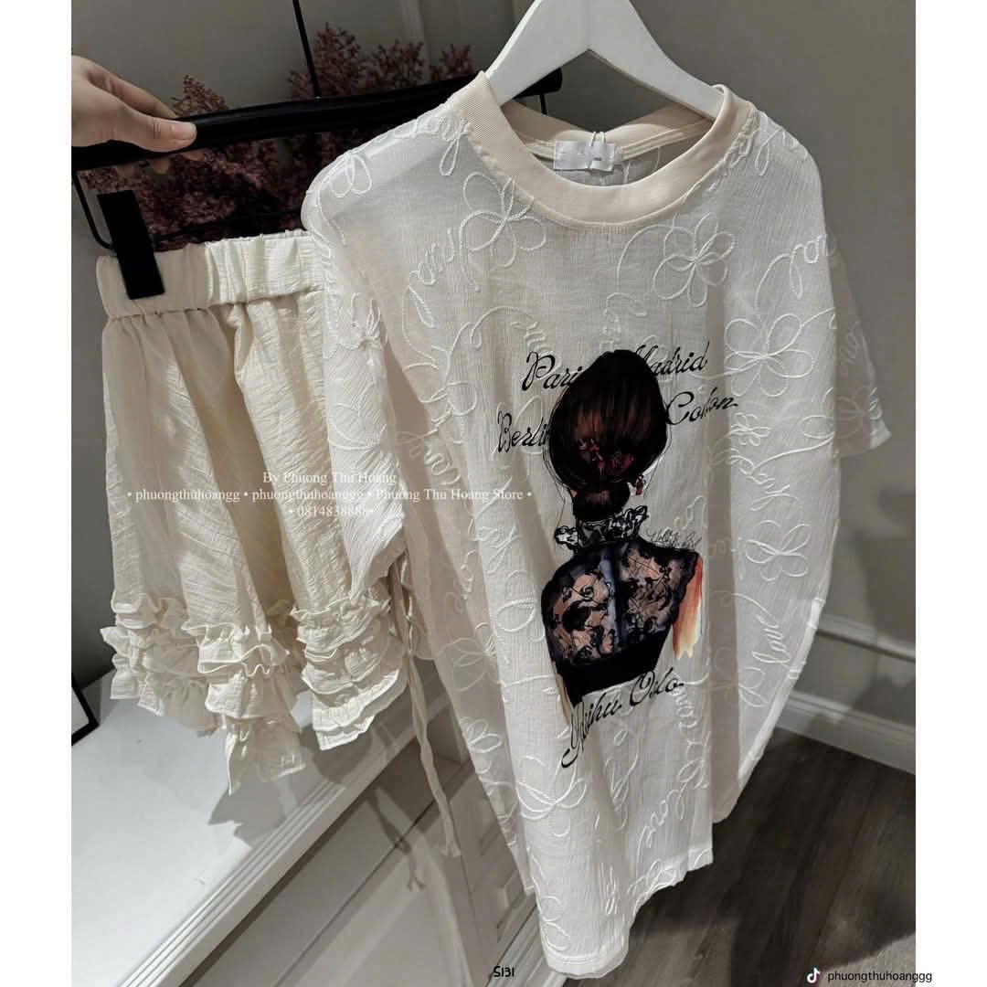 ANU227 - ÁO VOAN TƠ THÊU HOA CÔ GÁI Paris