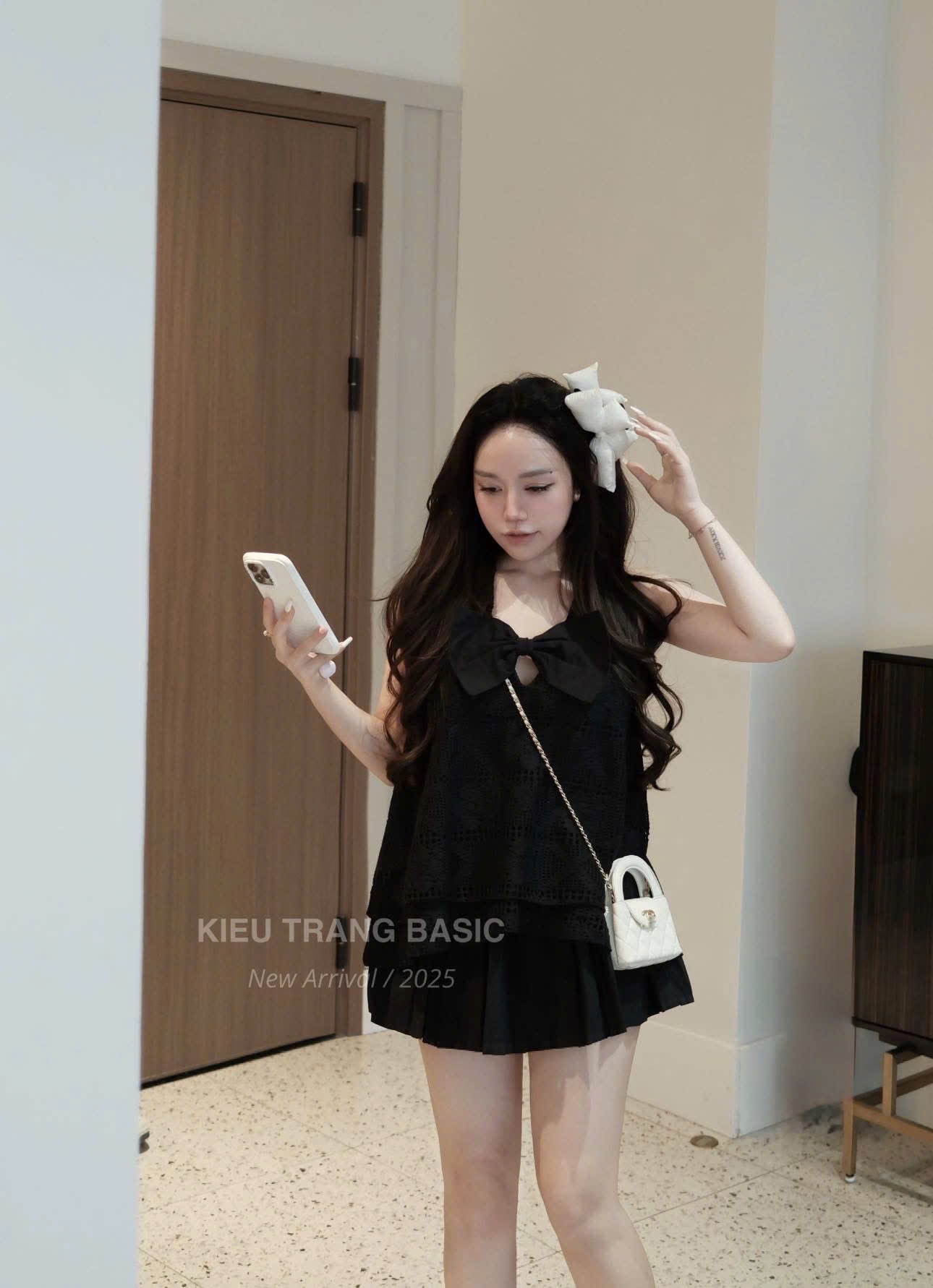 S033 - SET ÁO BA LỖ REN NƠ NGỰC CVAY XẾP LY