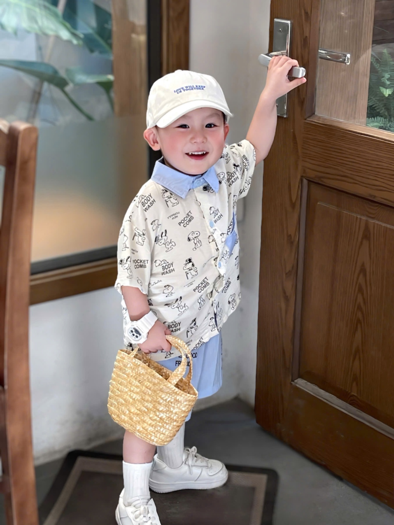 T712 - SET BÉ TRAI ÁO SƠ MI CHÓ SNOOPY CỔ XANH