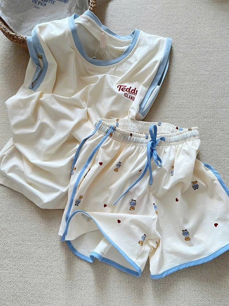 S034 - BỘ ĐÙI NỮ ÁO BE GẤU Teddy VIỀN XANH