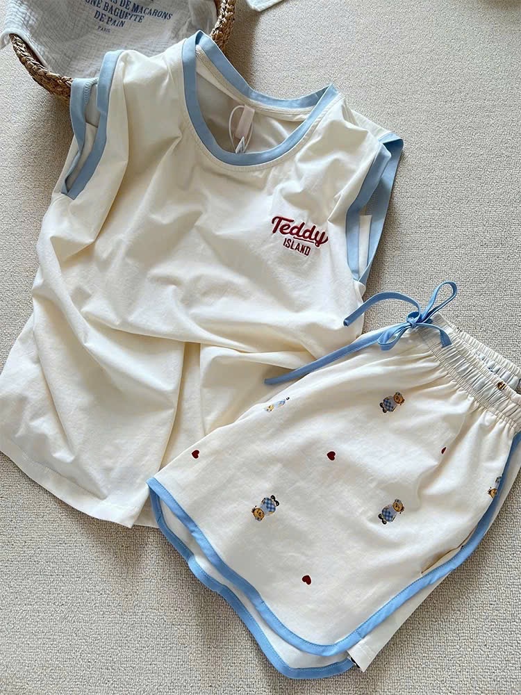 S034 - BỘ ĐÙI NỮ ÁO BE GẤU Teddy VIỀN XANH