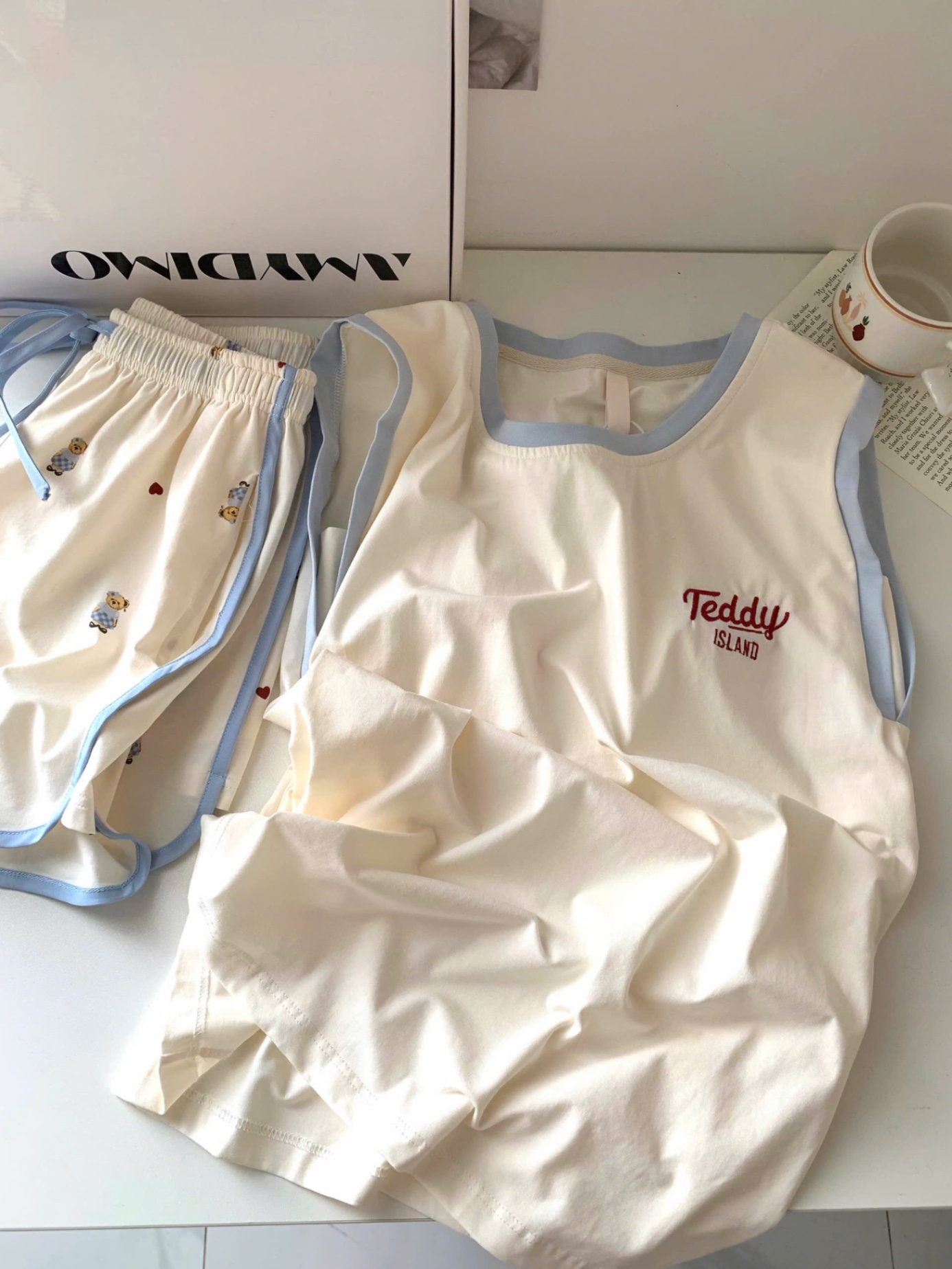 S034 - BỘ ĐÙI NỮ ÁO BE GẤU Teddy VIỀN XANH