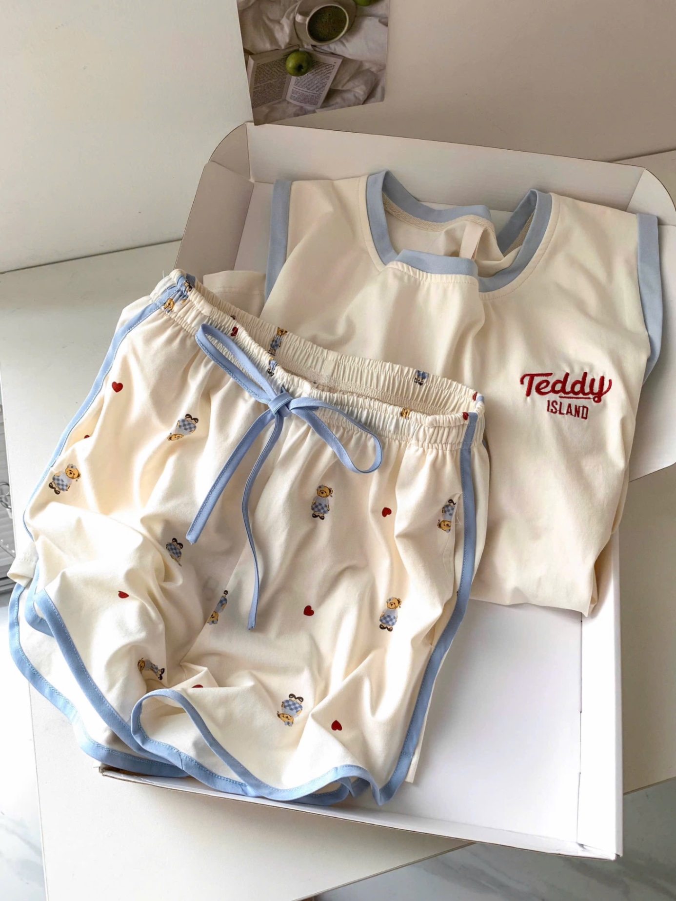 S034 - BỘ ĐÙI NỮ ÁO BE GẤU Teddy VIỀN XANH