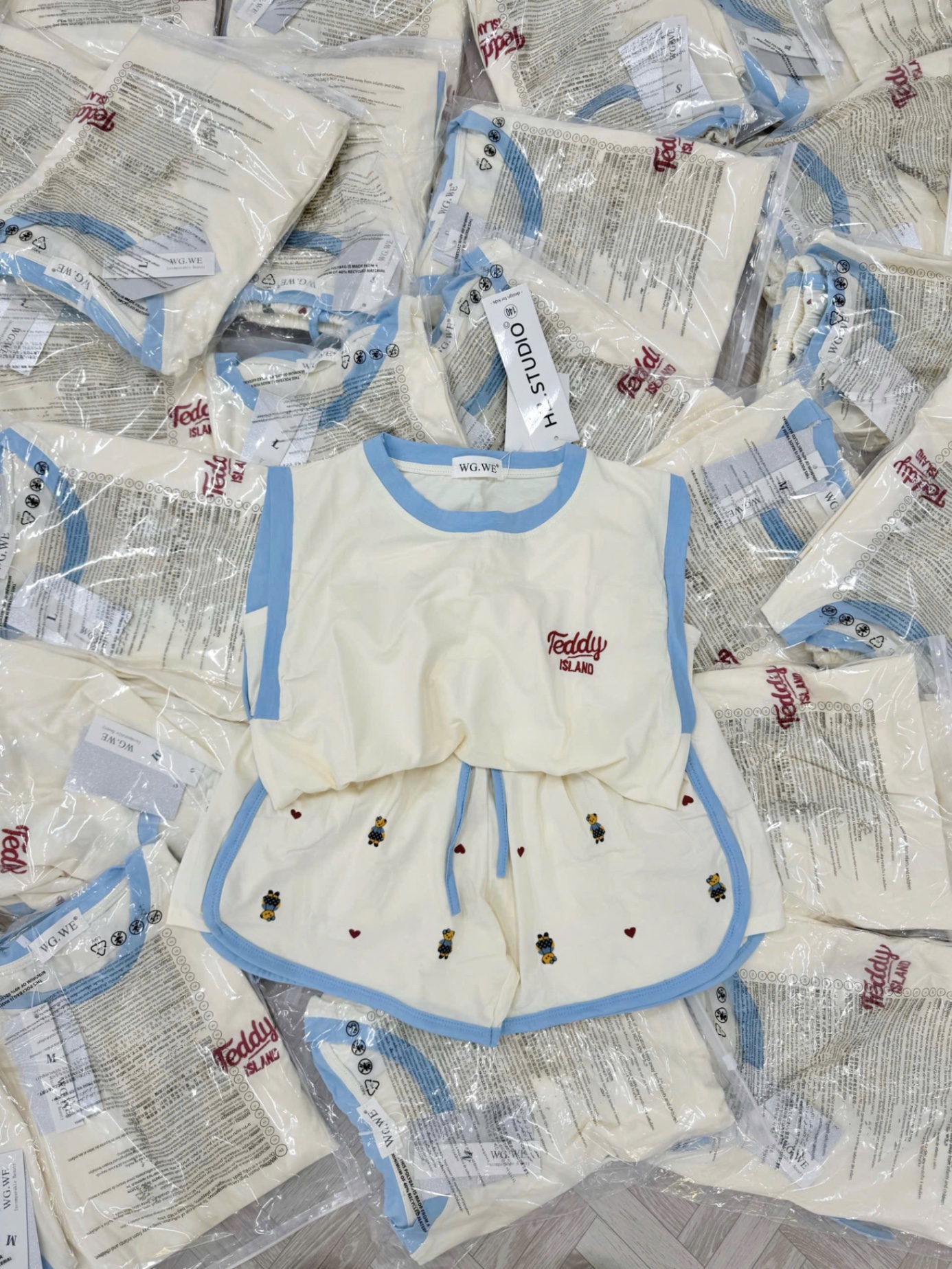 S034 - BỘ ĐÙI NỮ ÁO BE GẤU Teddy VIỀN XANH