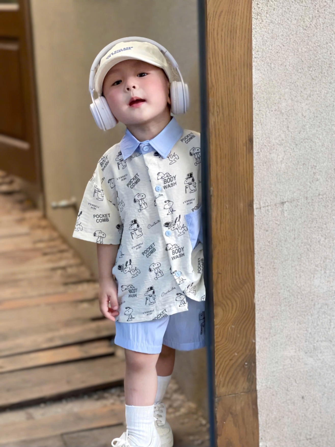 T712 - SET BÉ TRAI ÁO SƠ MI CHÓ SNOOPY CỔ XANH