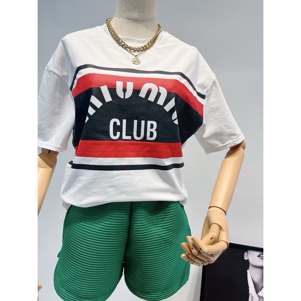 ANU229 - ÁO PHÔNG NỮ TRẮNG MIUMIU PHỐI ĐEN ĐỎ