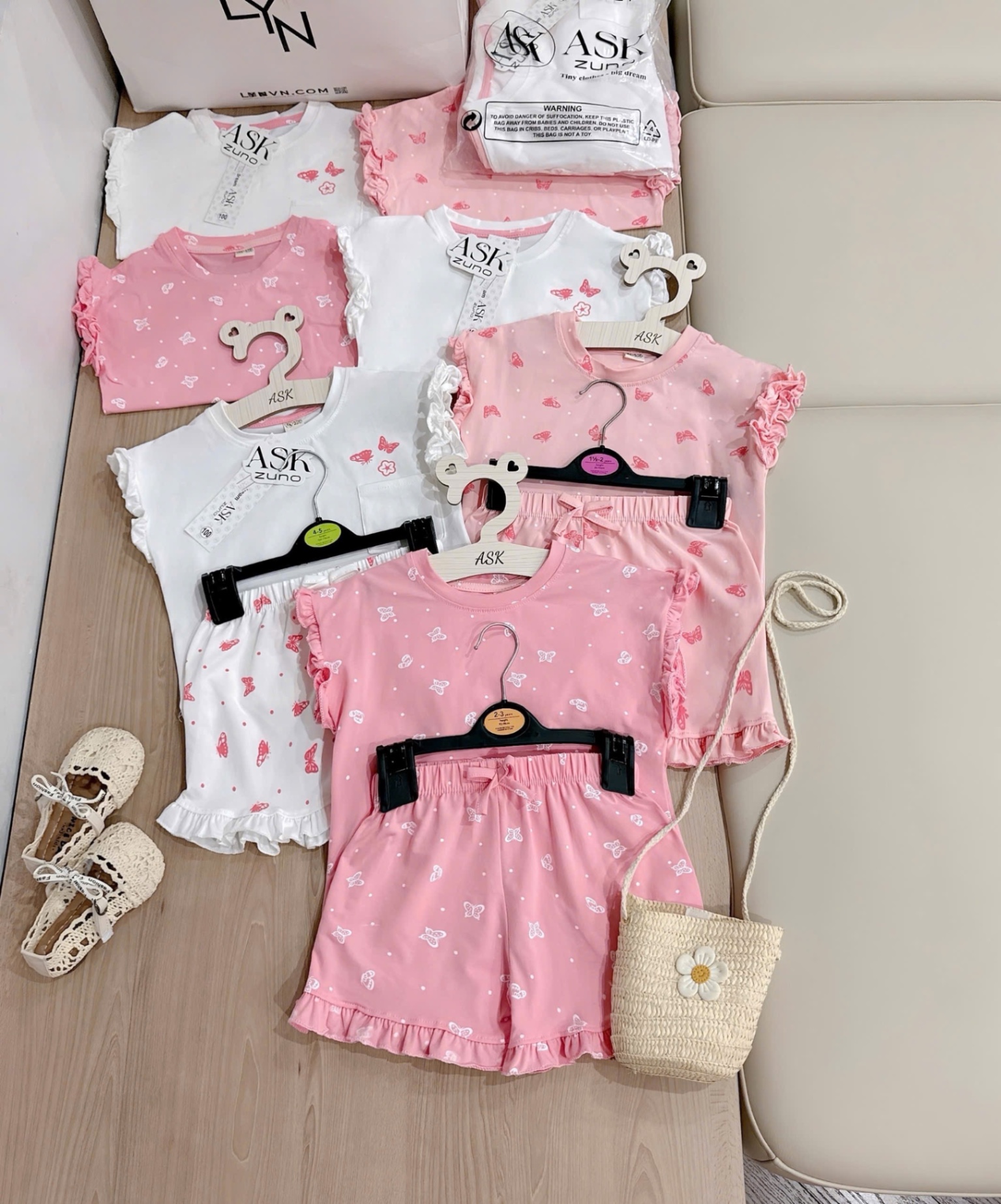 G621 - SET 3 BỘ ĐÙI BÉ GÁI SÁT NÁCH VIỀN BÈO BƯỚM