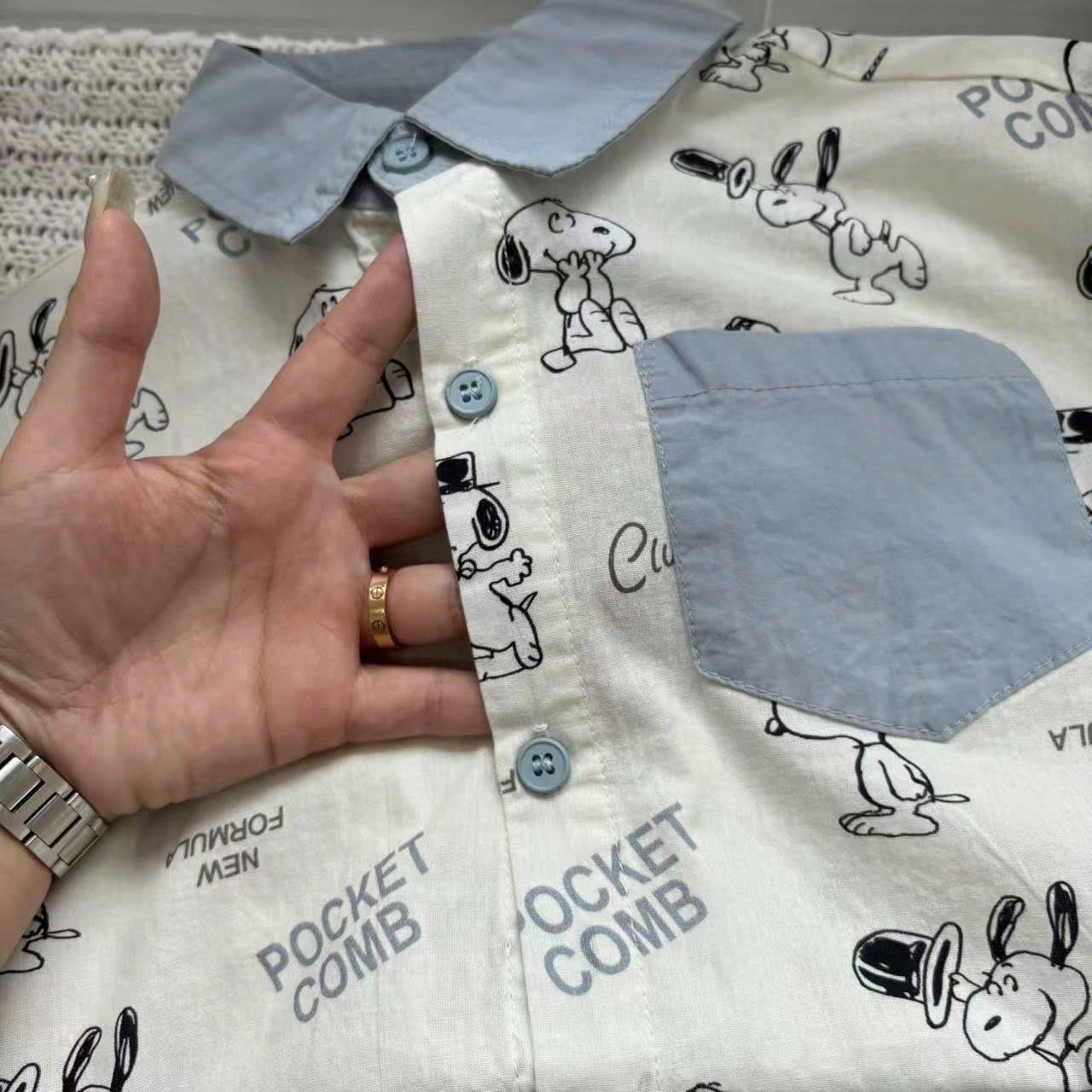 T712 - SET BÉ TRAI ÁO SƠ MI CHÓ SNOOPY CỔ XANH