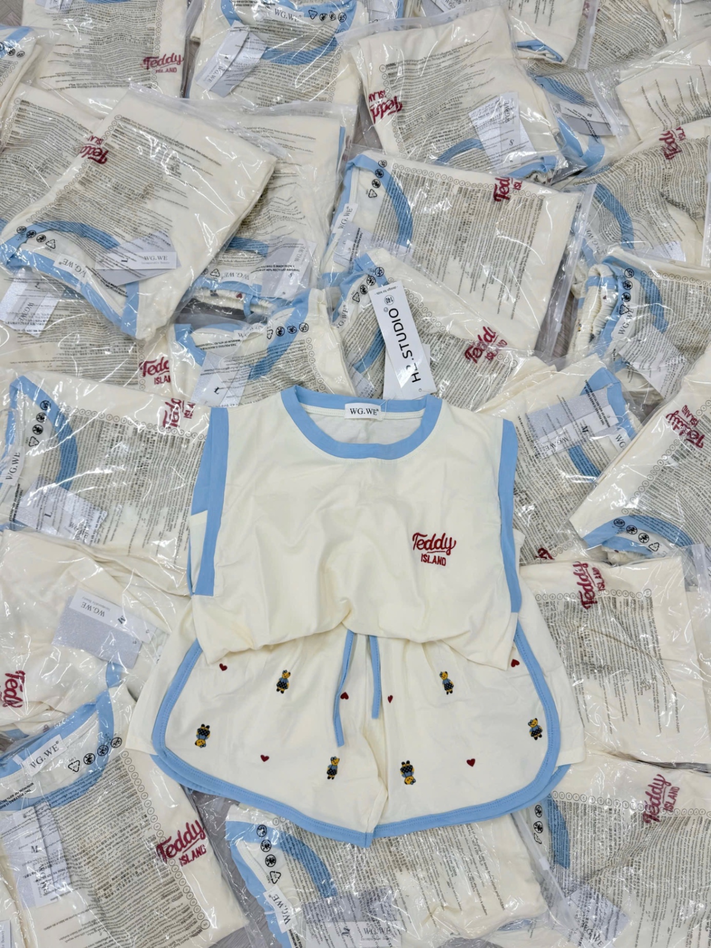 S034 - BỘ ĐÙI NỮ ÁO BE GẤU Teddy VIỀN XANH