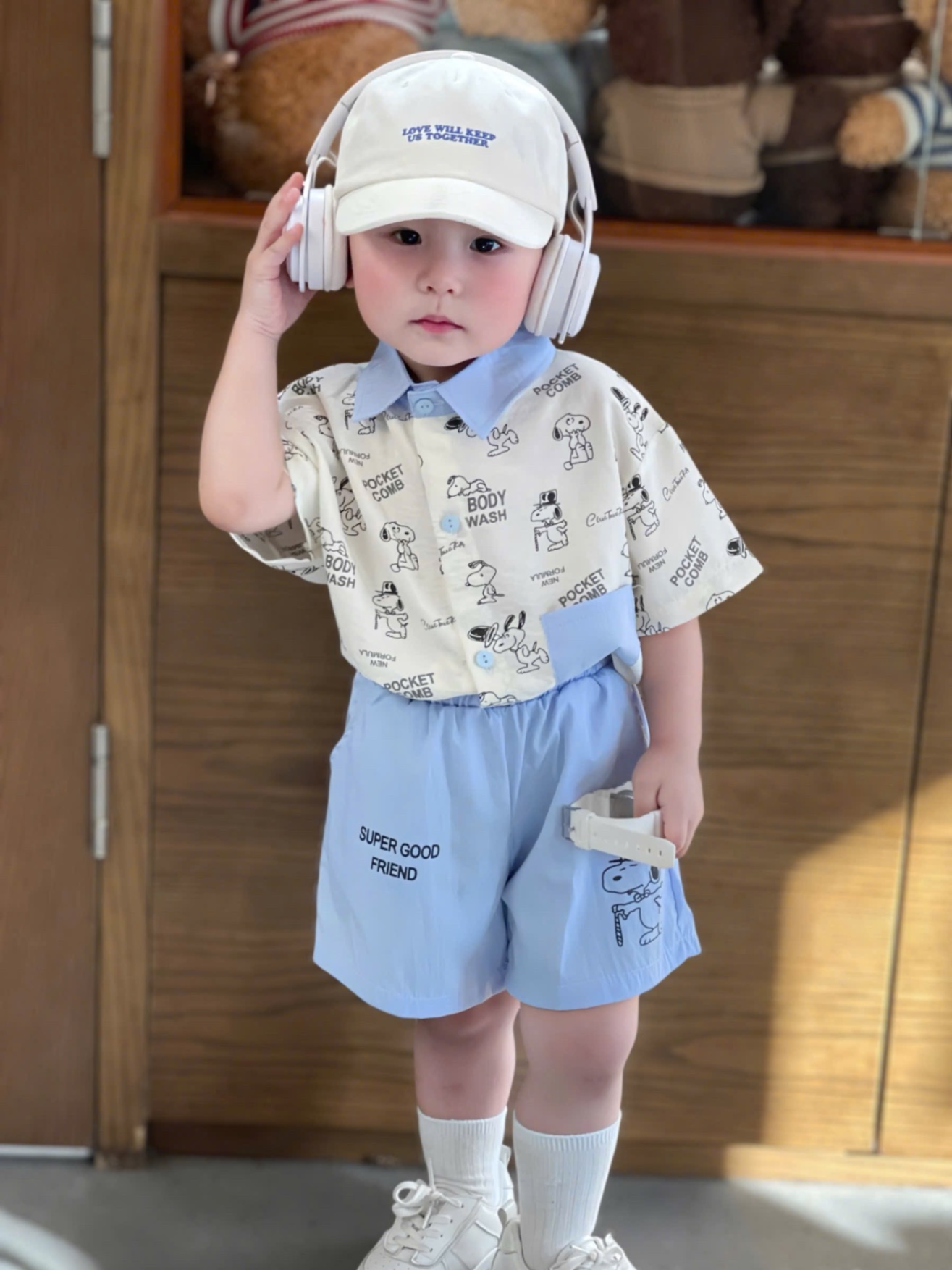T712 - SET BÉ TRAI ÁO SƠ MI CHÓ SNOOPY CỔ XANH