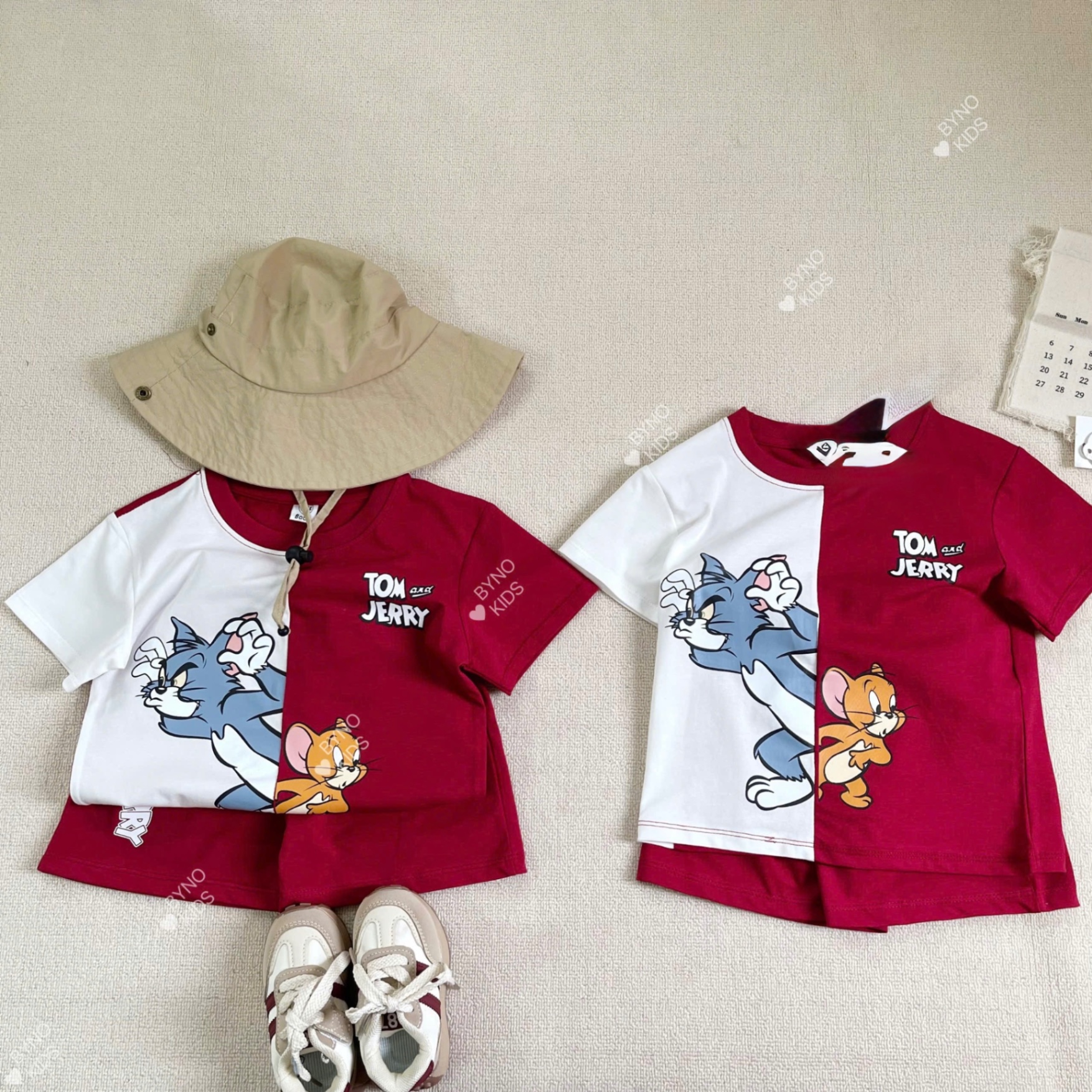 T713 - BỘ ĐÙI BÉ TRAI ÁO TRẮNG PHỐI ĐỎ TOM JERRY